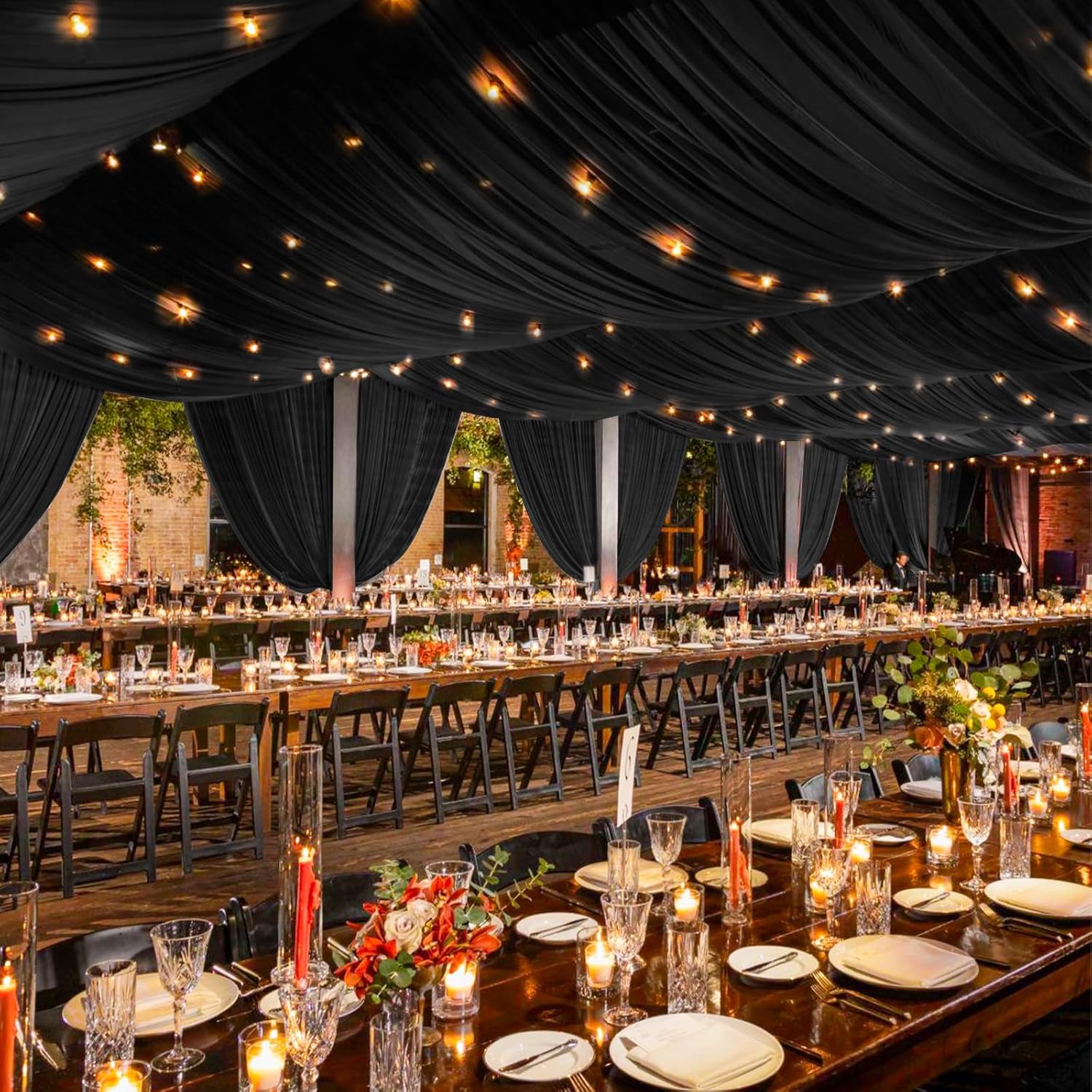 6 Panels Black Ceiling Drapes Wedding Chiffon Arch Decorations