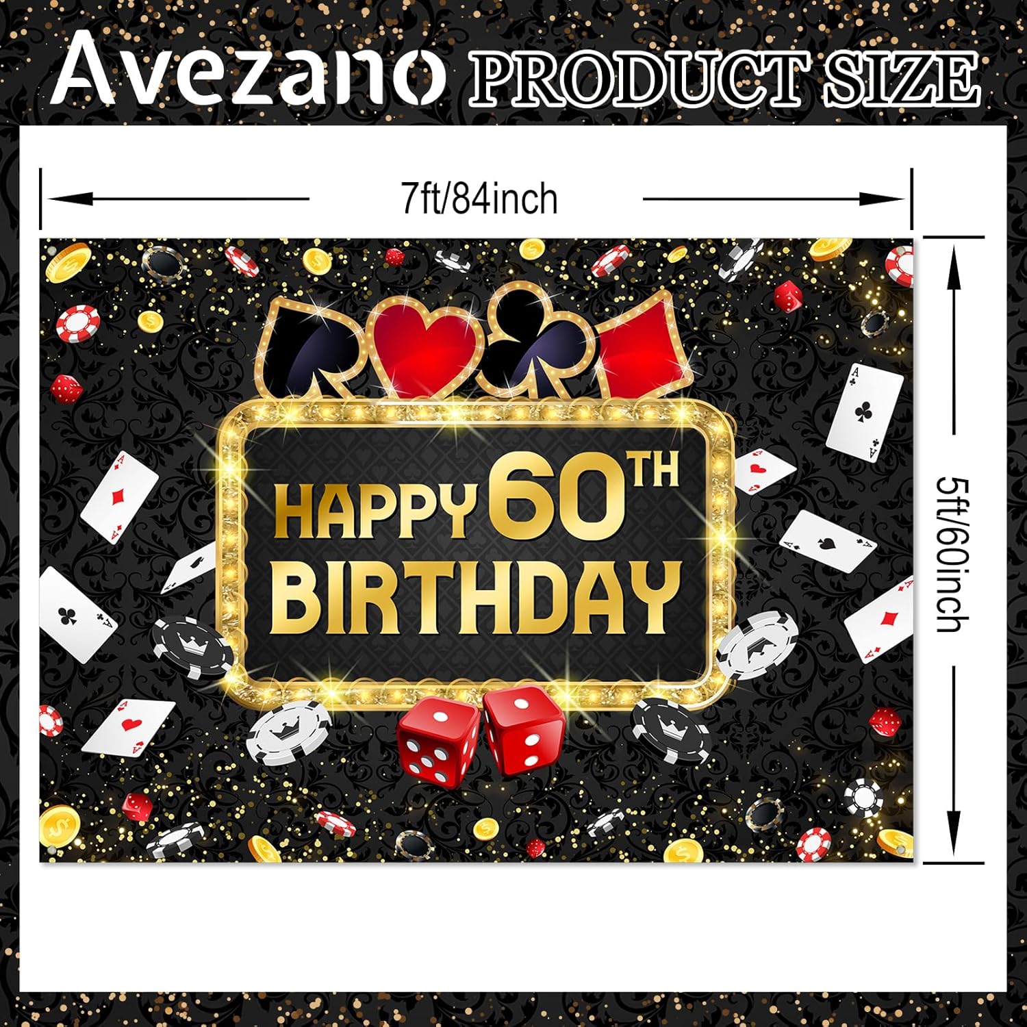 Avezano Casino Birthday Backdrop 7x5ft Las Vegas Theme