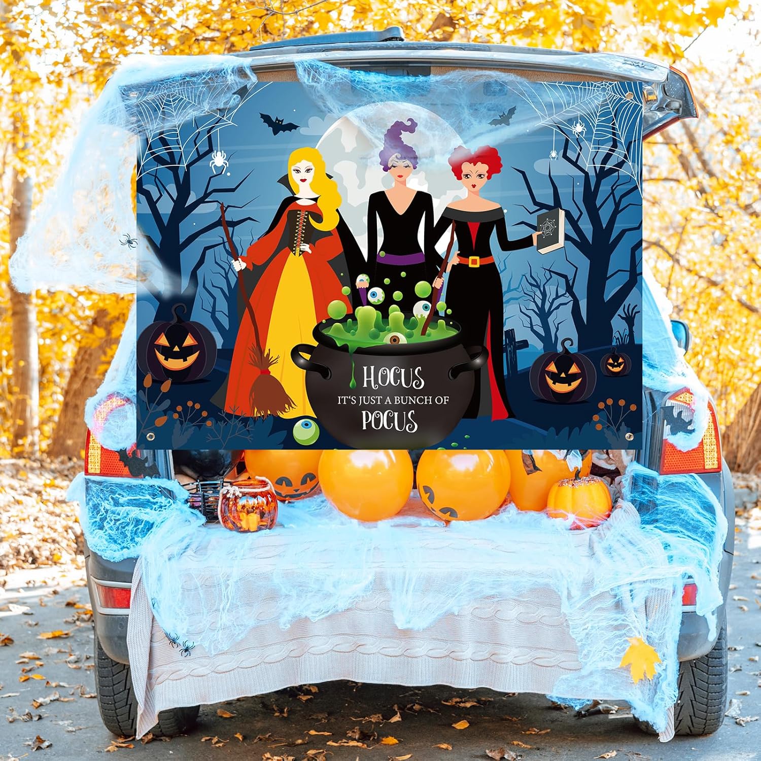 Halloween Car Decorations Kit Witch Themed Backdrop