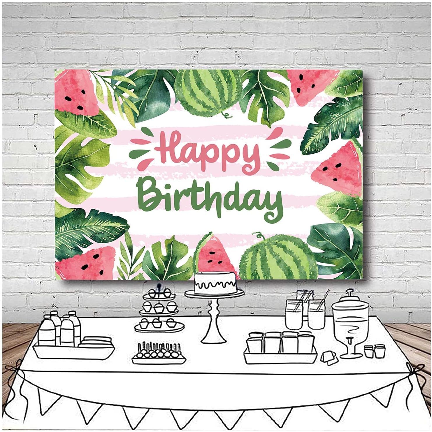 8x6ft Summer Fruit Watermelon Photo Backdrop for Birthday Parties and Baby Showers