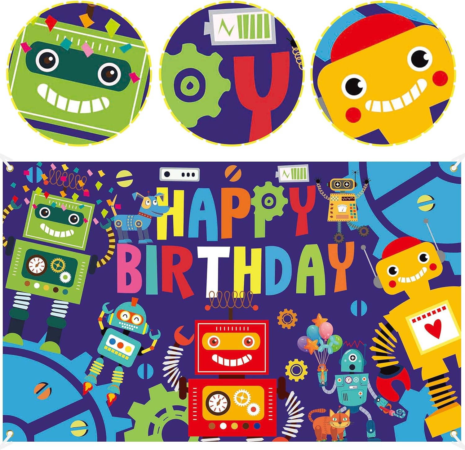 Robot Birthday Party Backdrop 59x36ft