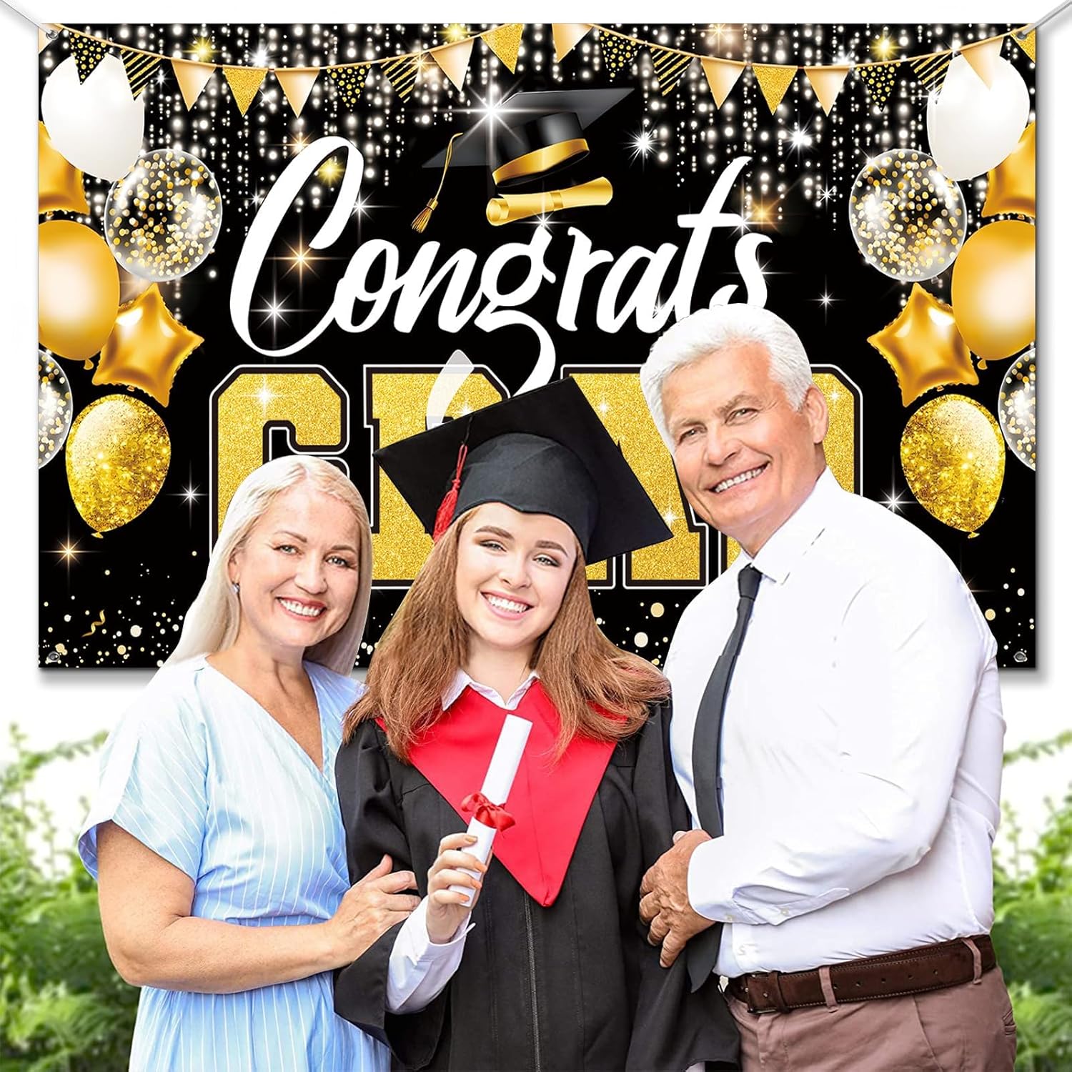 Premium Graduation Backdrop Banner 72x44in Black Gold