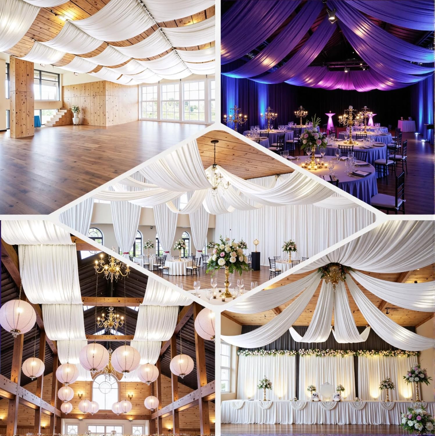 PartyVillage 20ft x 40ft White Ceiling Drapes 4 Panels