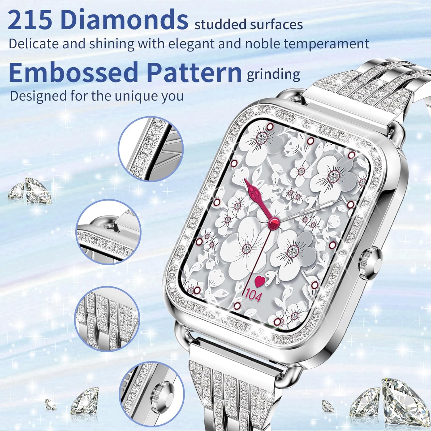 Diamond Smart Watch for Women with HD Touch Screen