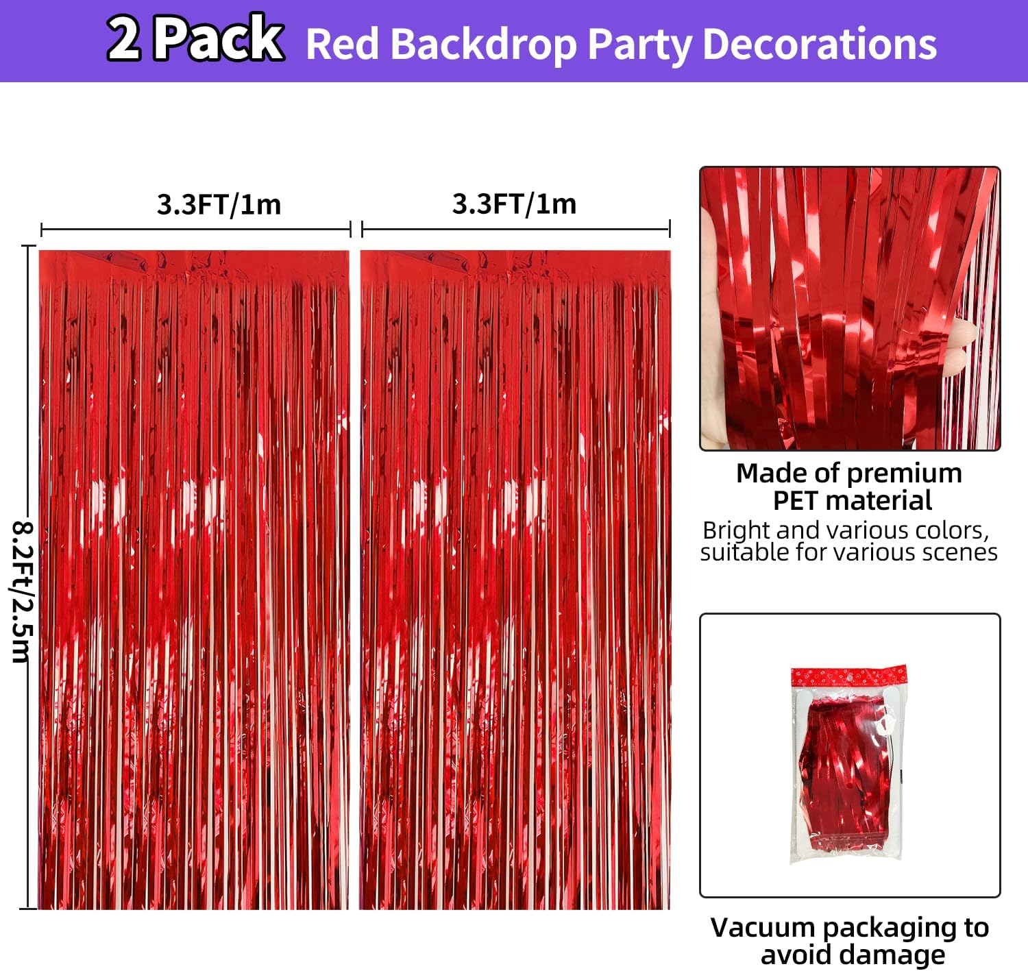 Red Tinsel Backdrop Birthday Decorations 2 Pack