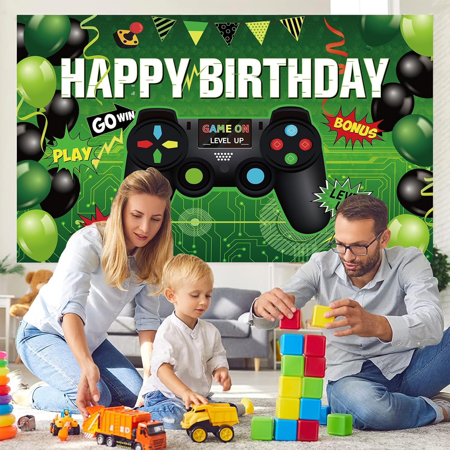 Level Up Gamer Birthday Party Backdrop 7x5ft