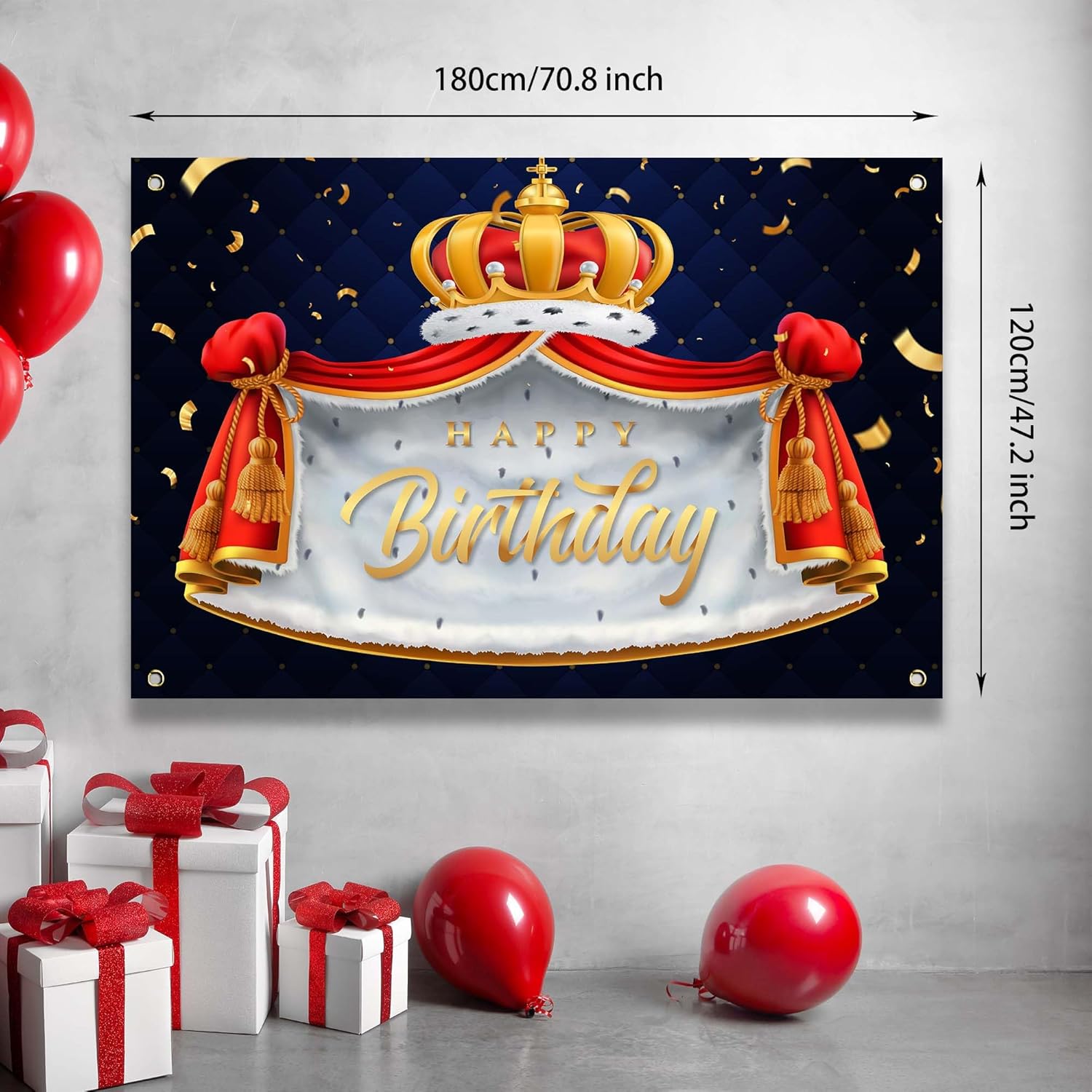 Royal King Prince Birthday Banner Backdrop with Golden Crown Cloak