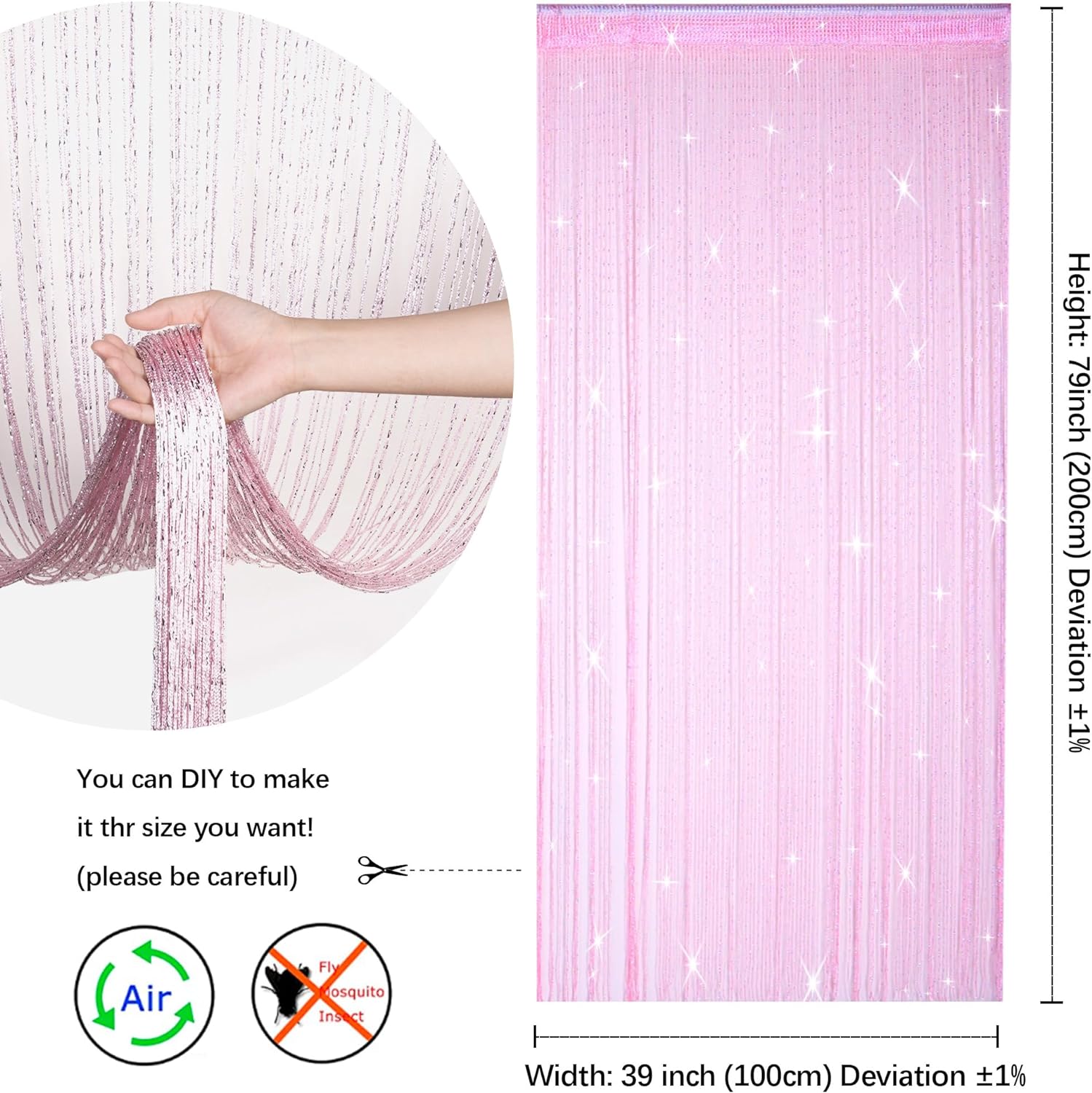 Hysenm 2 Pack Glitter String Curtains 39x79 Inch