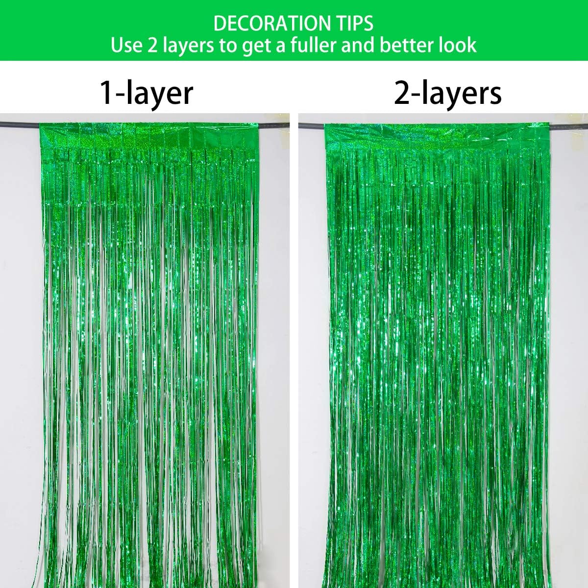 Foil Fringe Curtain - 3 Pack Green Tinsel Party Decor