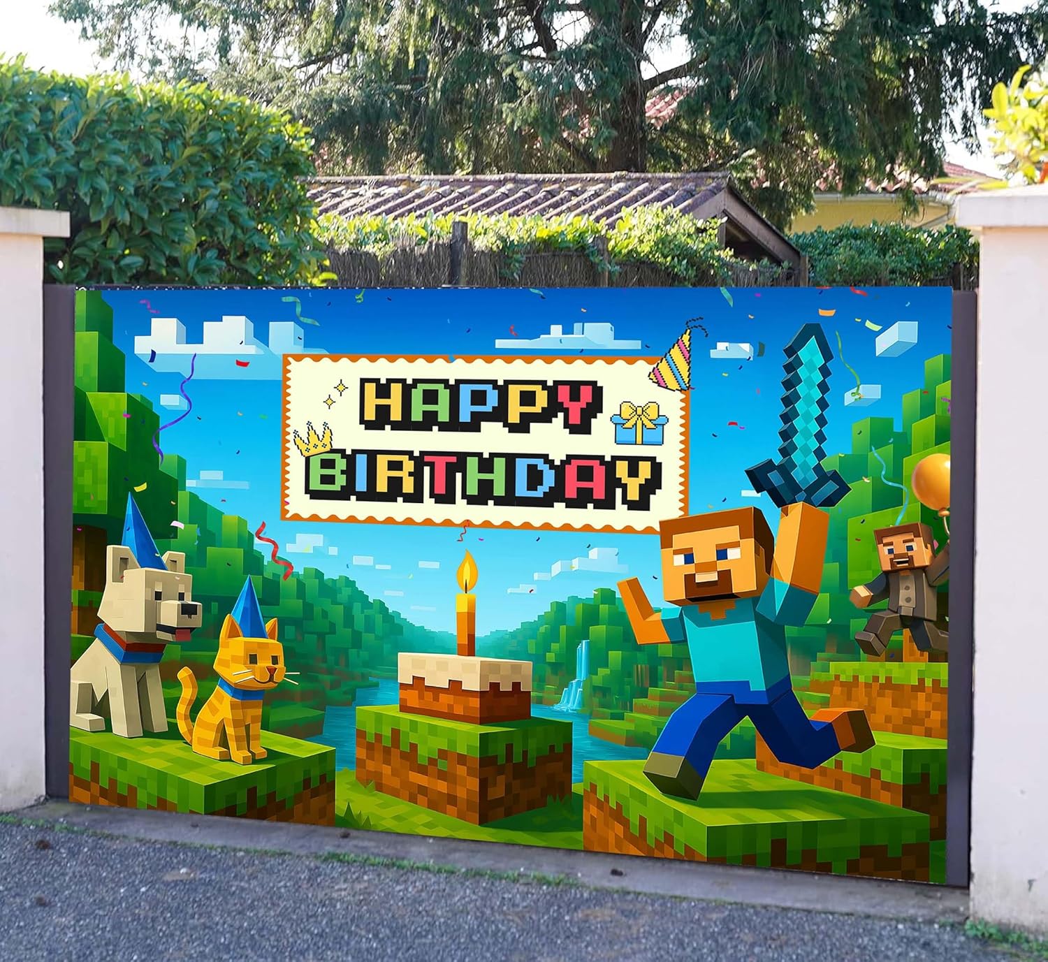 Pixel Gaming Birthday Banner for Boys 6x4ft Backdrop Decor