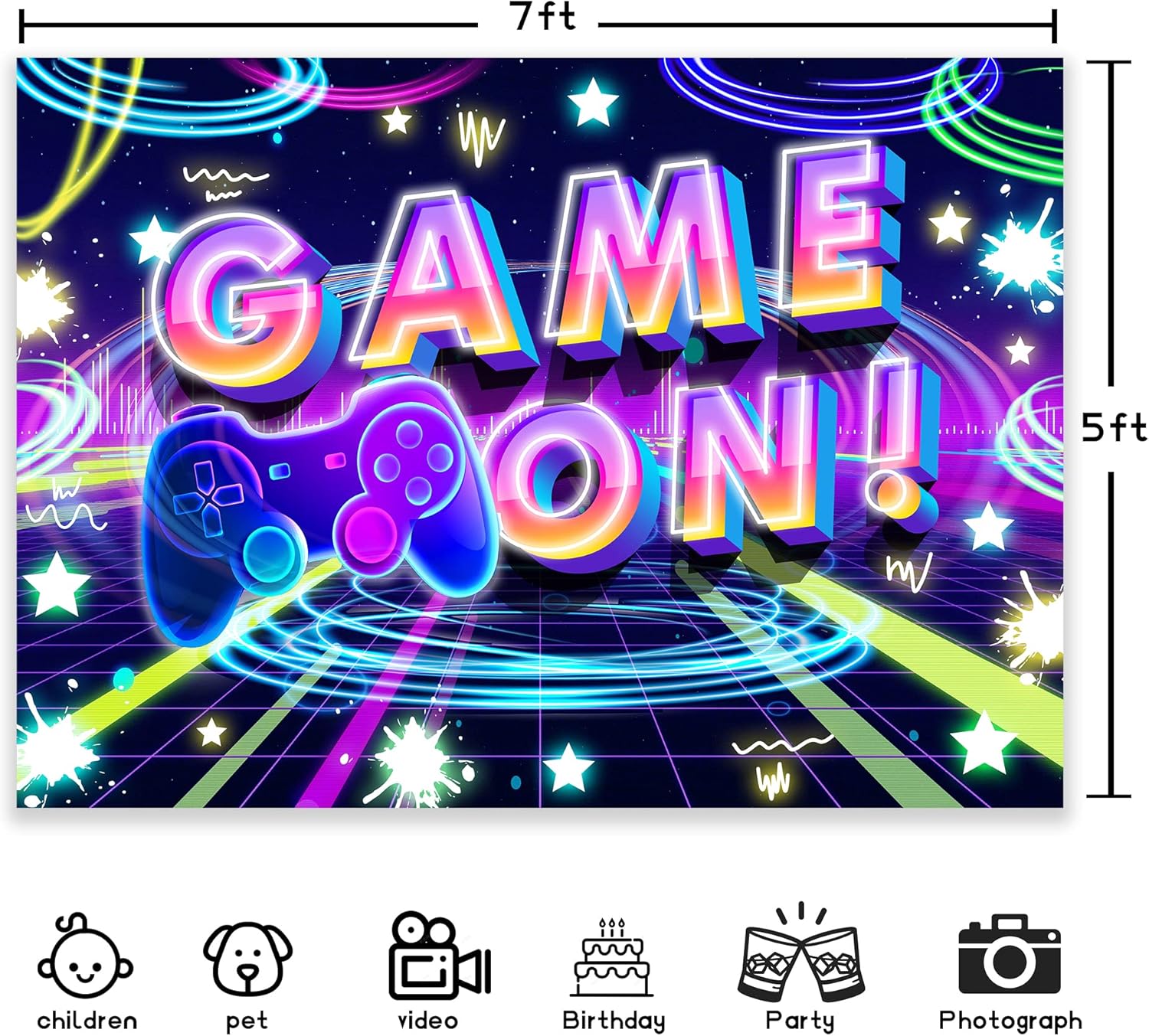 Neon Party Supplies Game On Backdrop for Kids
