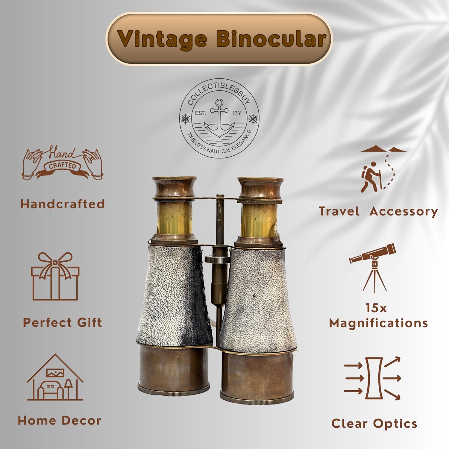 Brass Binocular with Leather Case and 15X Magnification