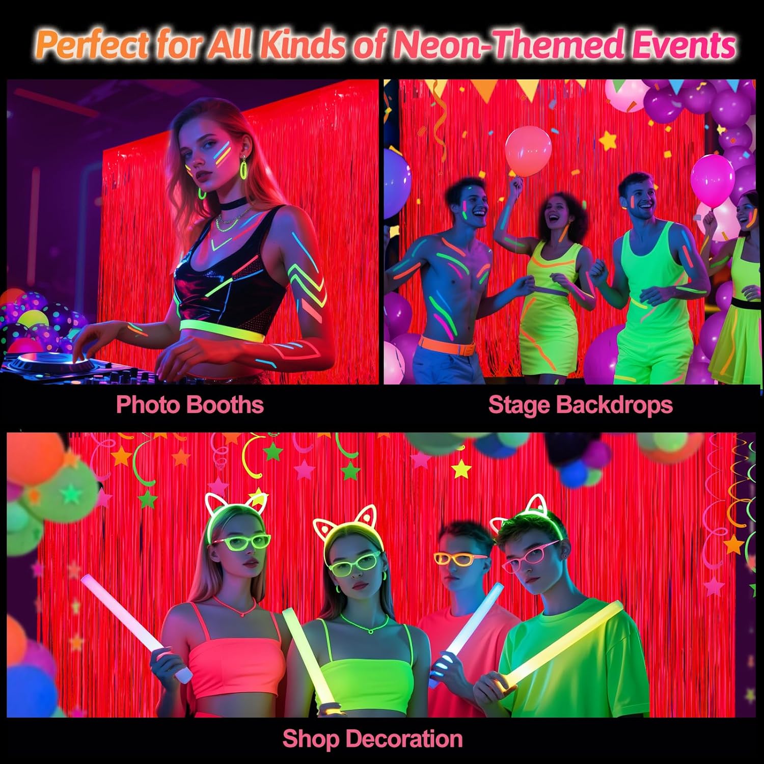 Glow in the Dark Neon Party Decor Curtains 2 Pack