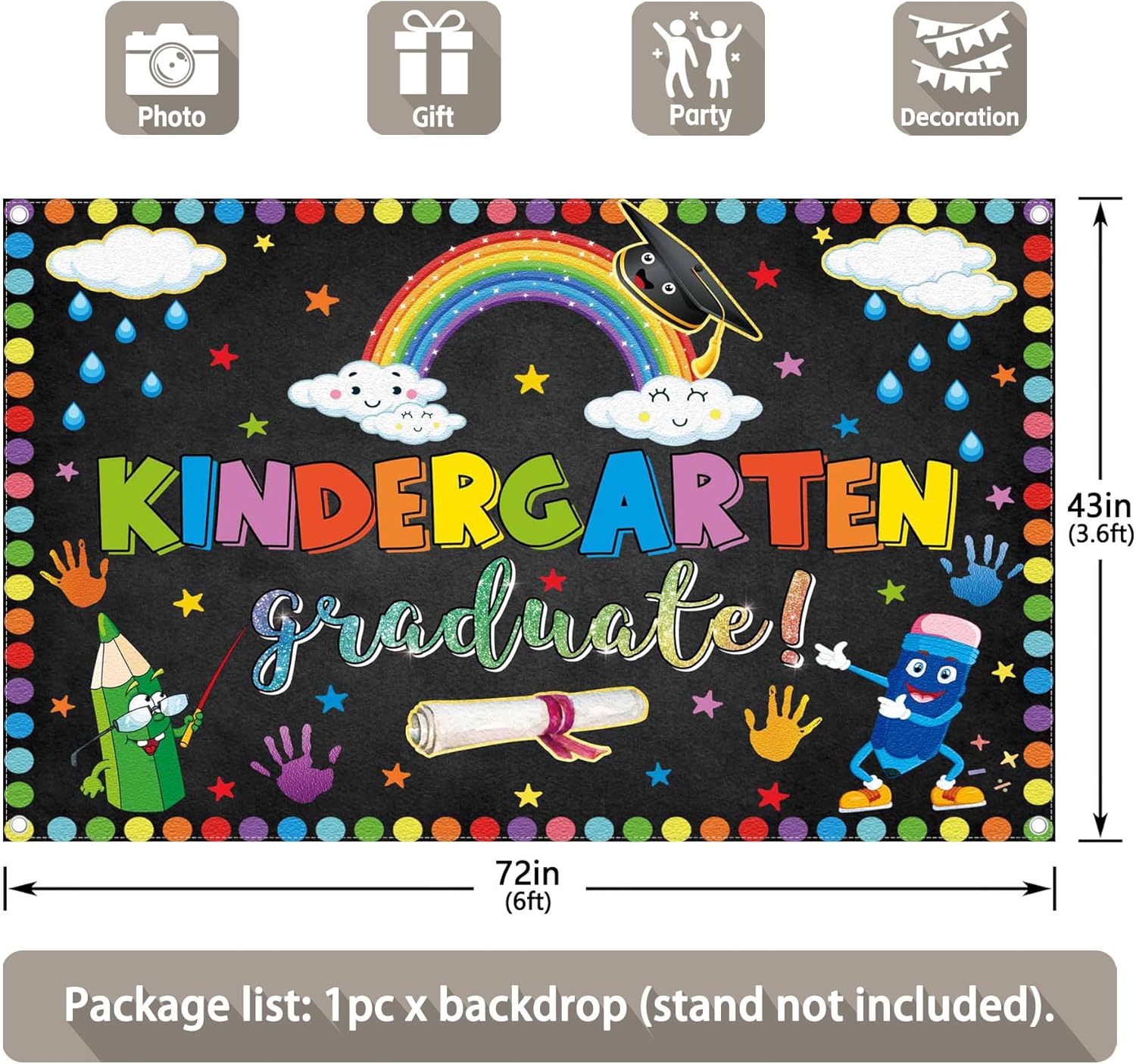 72x43inch Graduation Backdrop for Kids Preschool Class of 2025 Photography Background