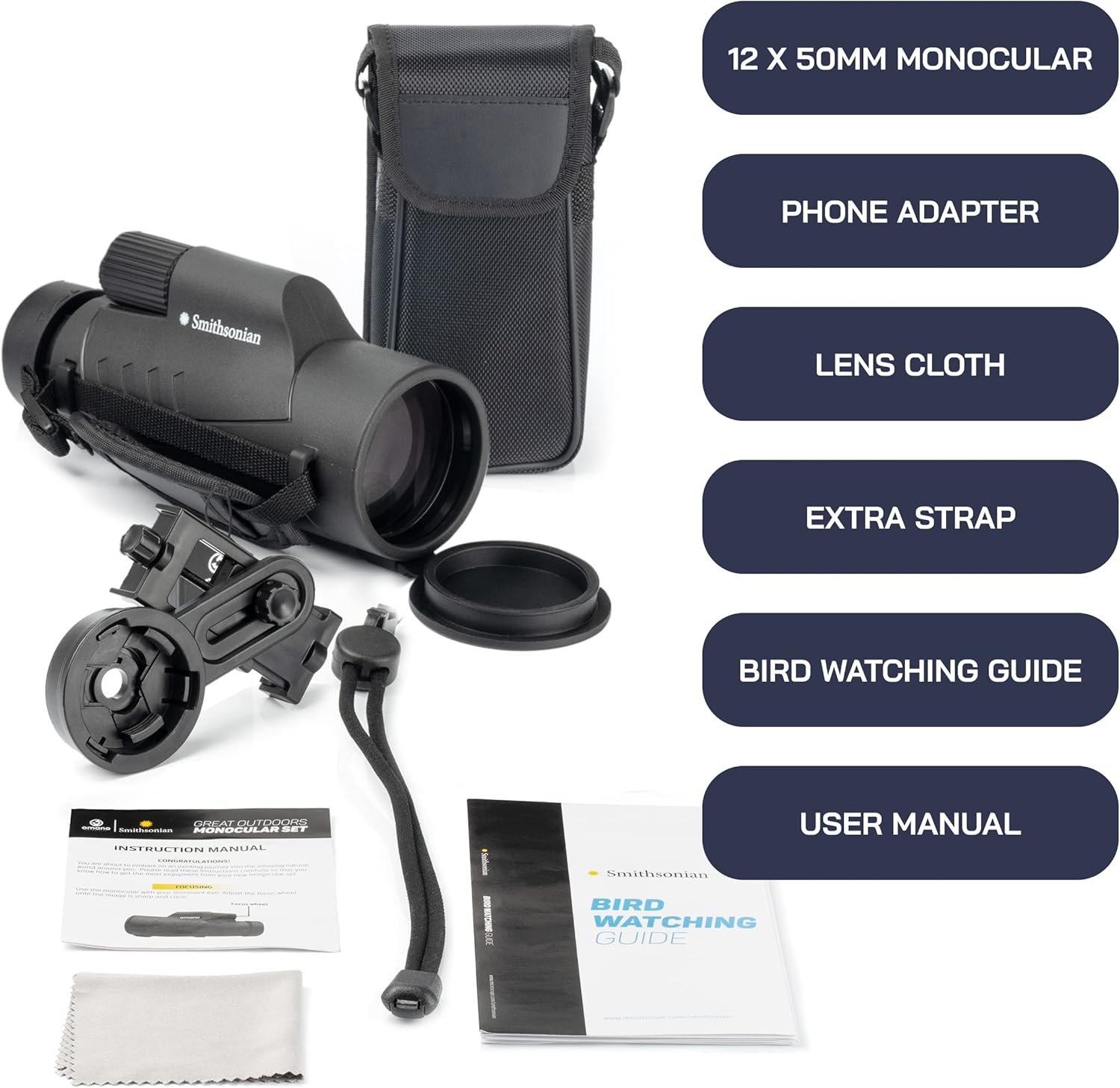 Omano Smithsonian 12x50 Monocular with Smartphone Adaptor
