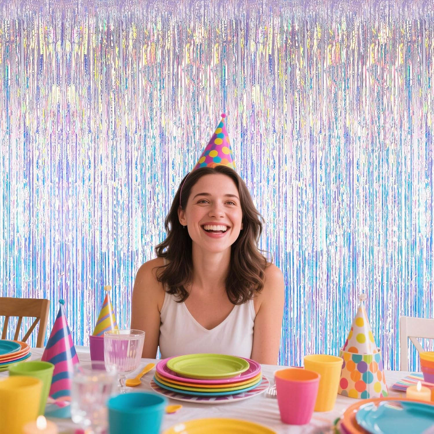 Iridescent Party Decorations Fringe Backdrop