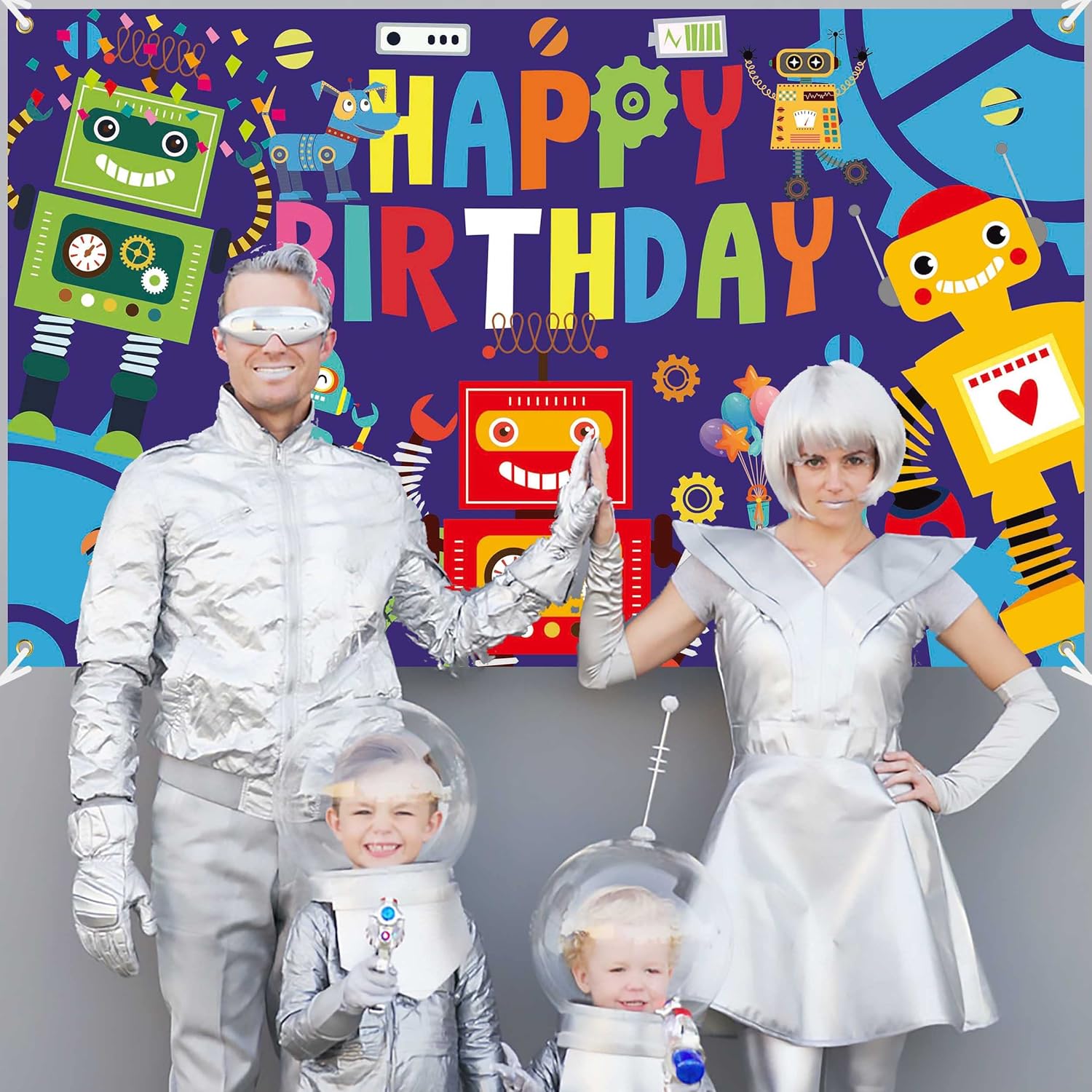 Robot Birthday Party Backdrop 59x36ft