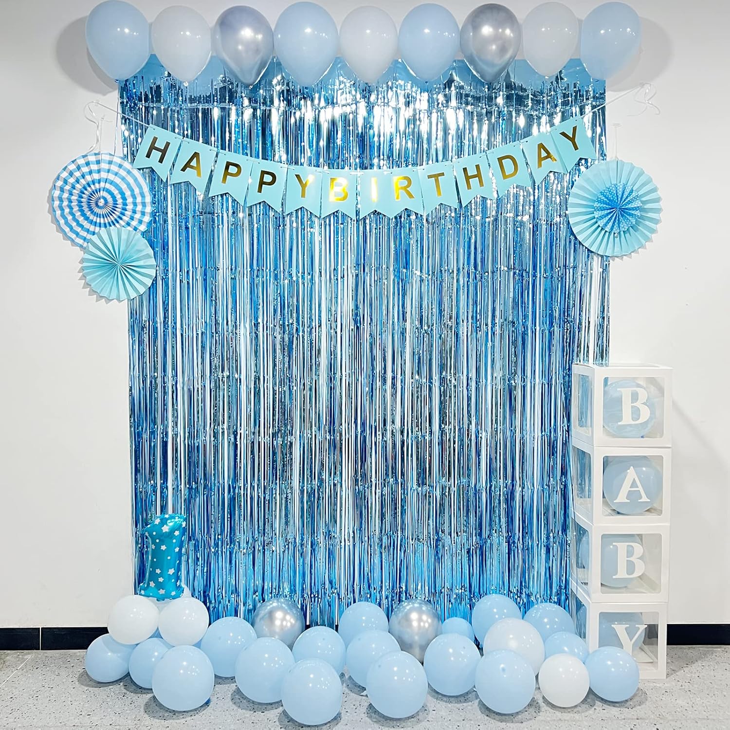 Light Blue Foil Fringe Curtains Party Decorations Pack of 2