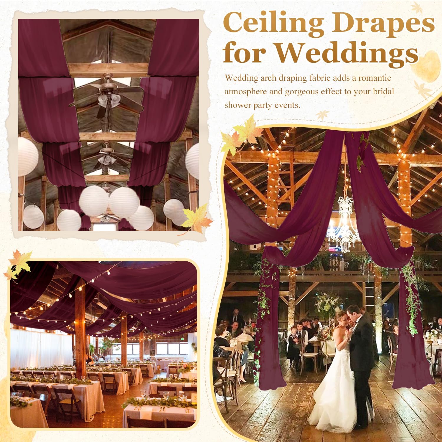 MODFUNS Burgundy Ceiling Drapes for Weddings