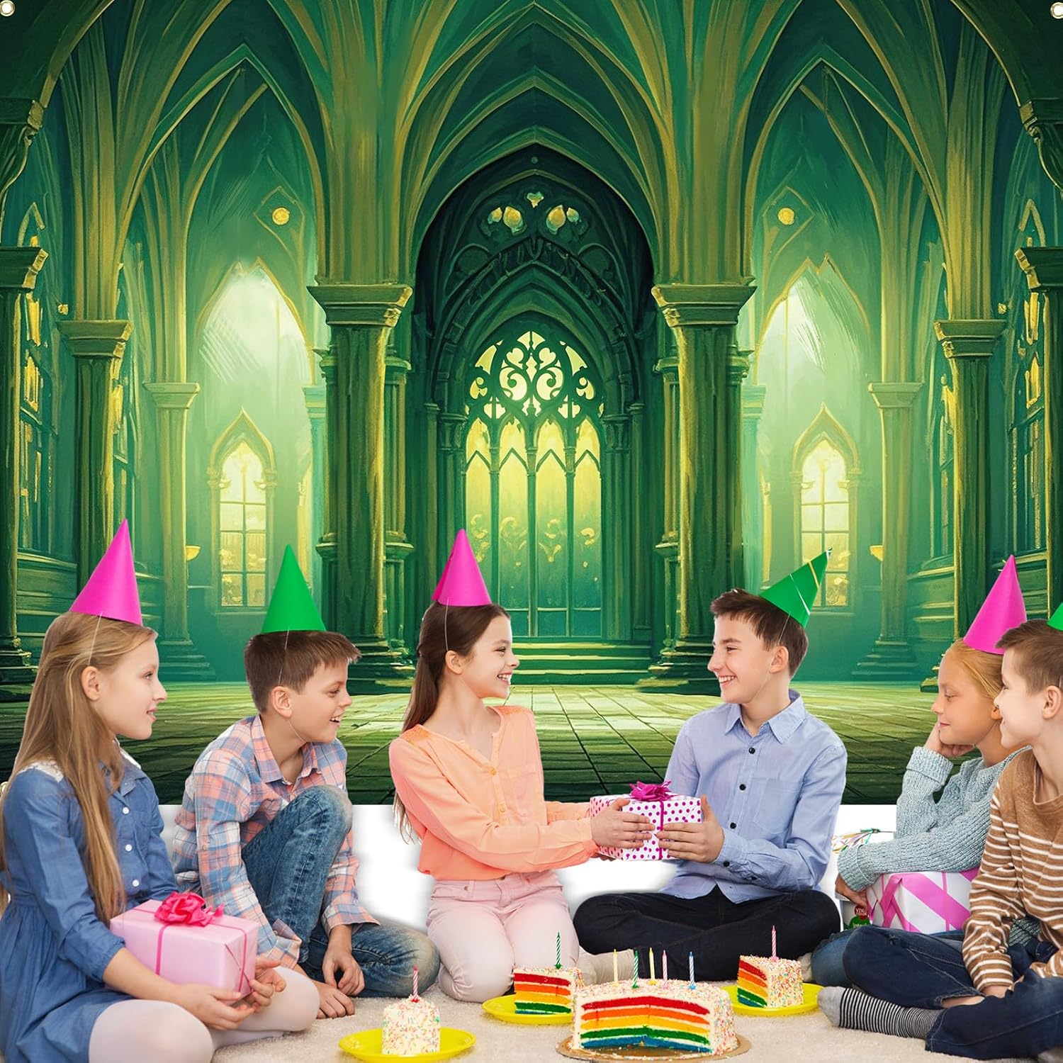 Tranqun Green Castle Backdrop for Party Decorations