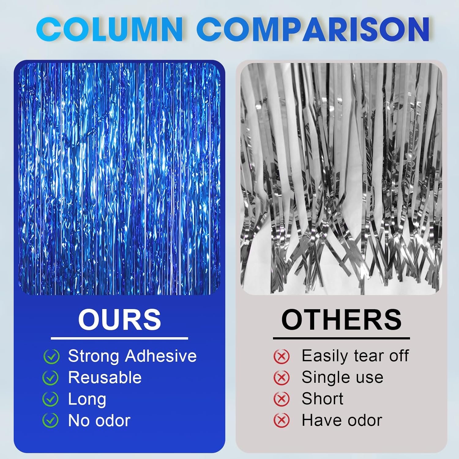 3 Pack Blue Foil Fringe Backdrop Curtains for Parties
