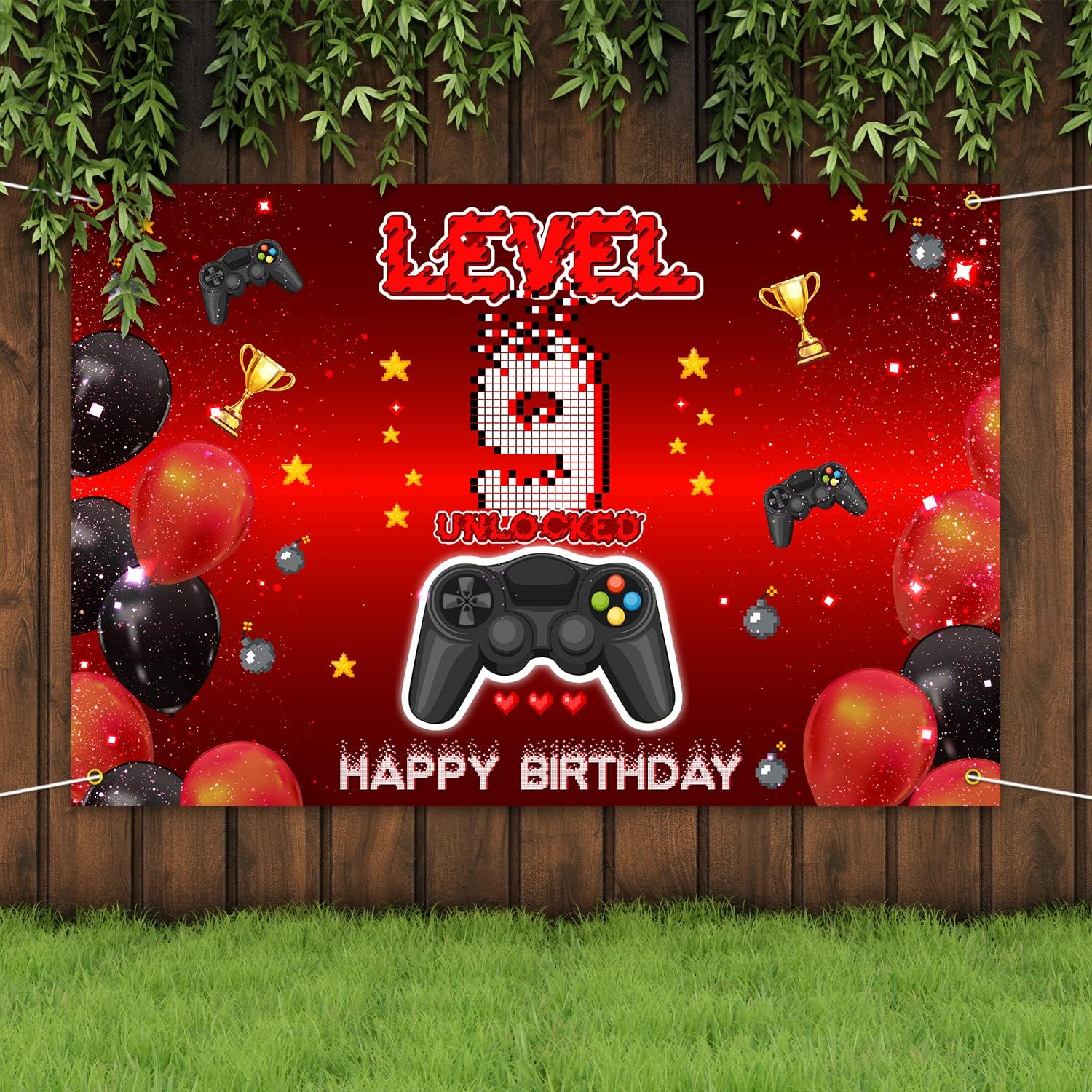 Level 9 Unlocked Birthday Backdrop Banner Decor Sign