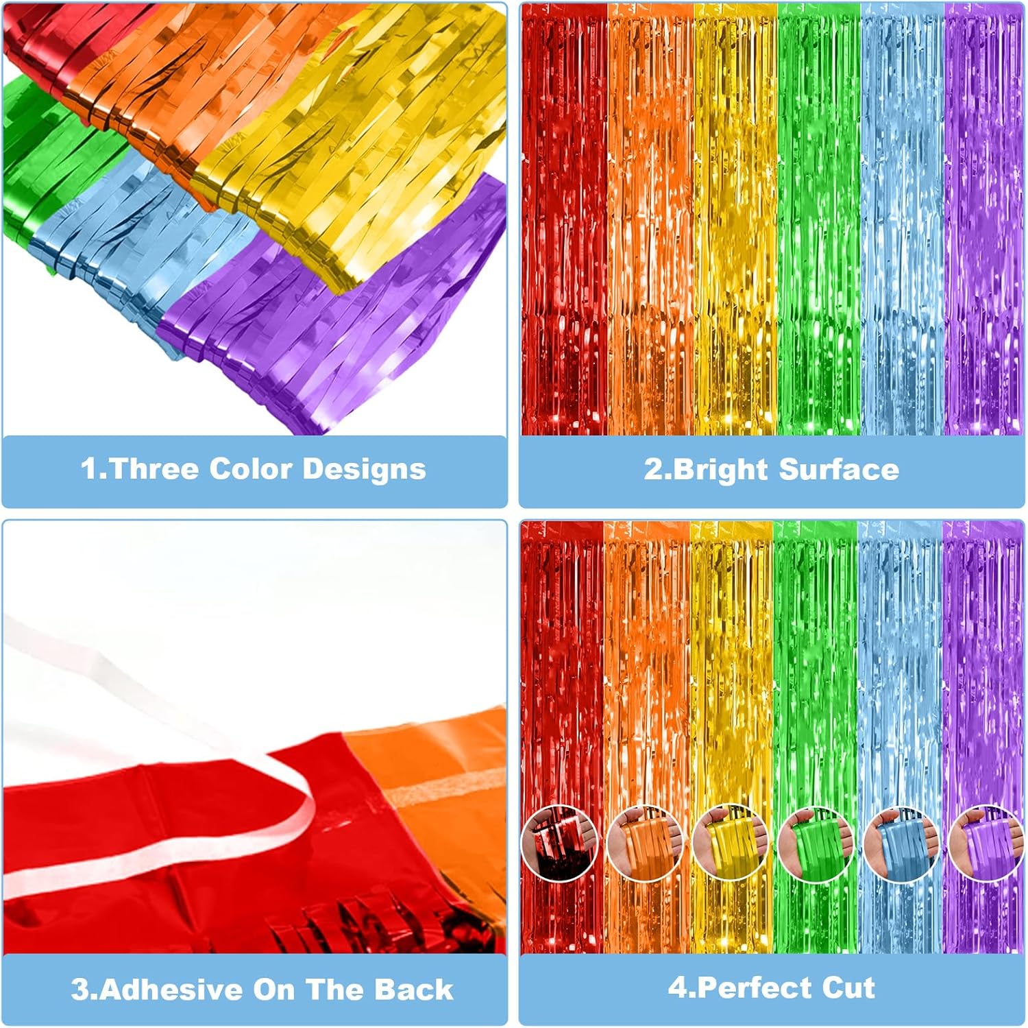 Biapian Rainbow Foil Fringe Curtains 2 Packs Party Decor