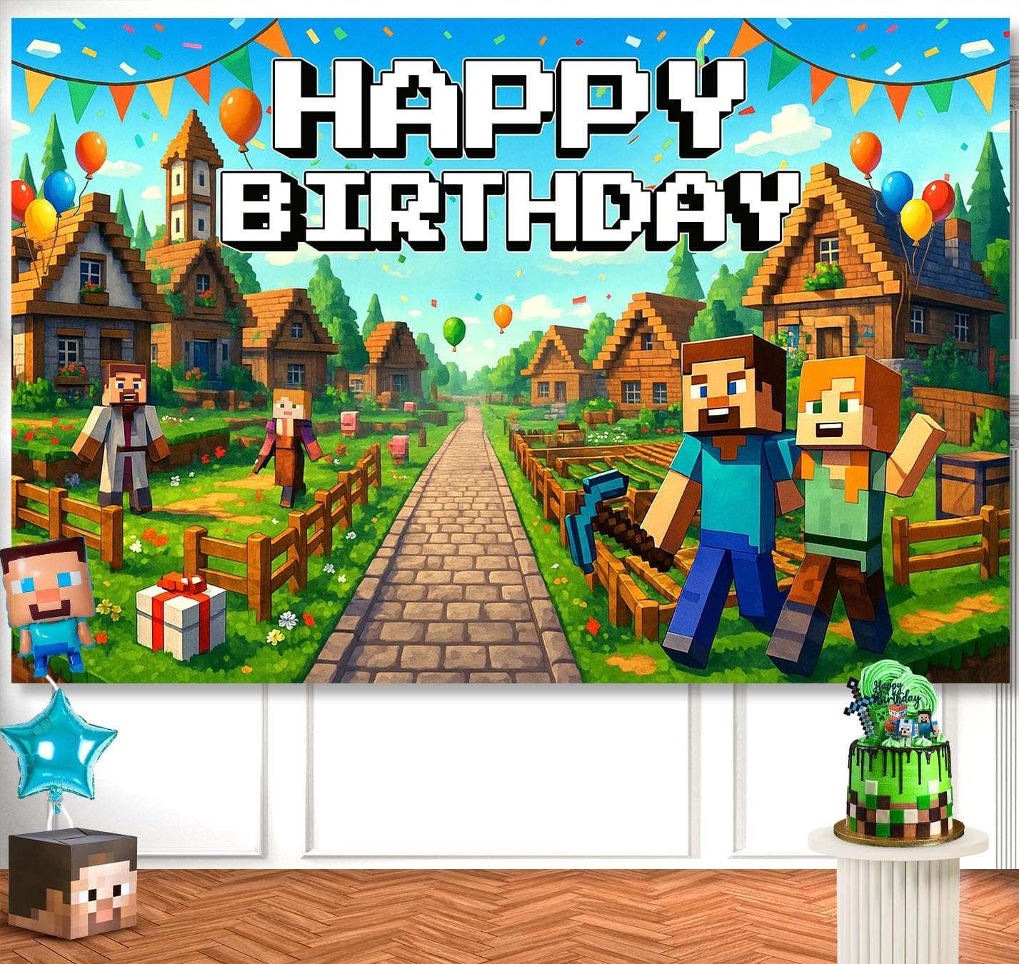 Pixel Gaming Birthday Banner Boy 6x4ft Decor