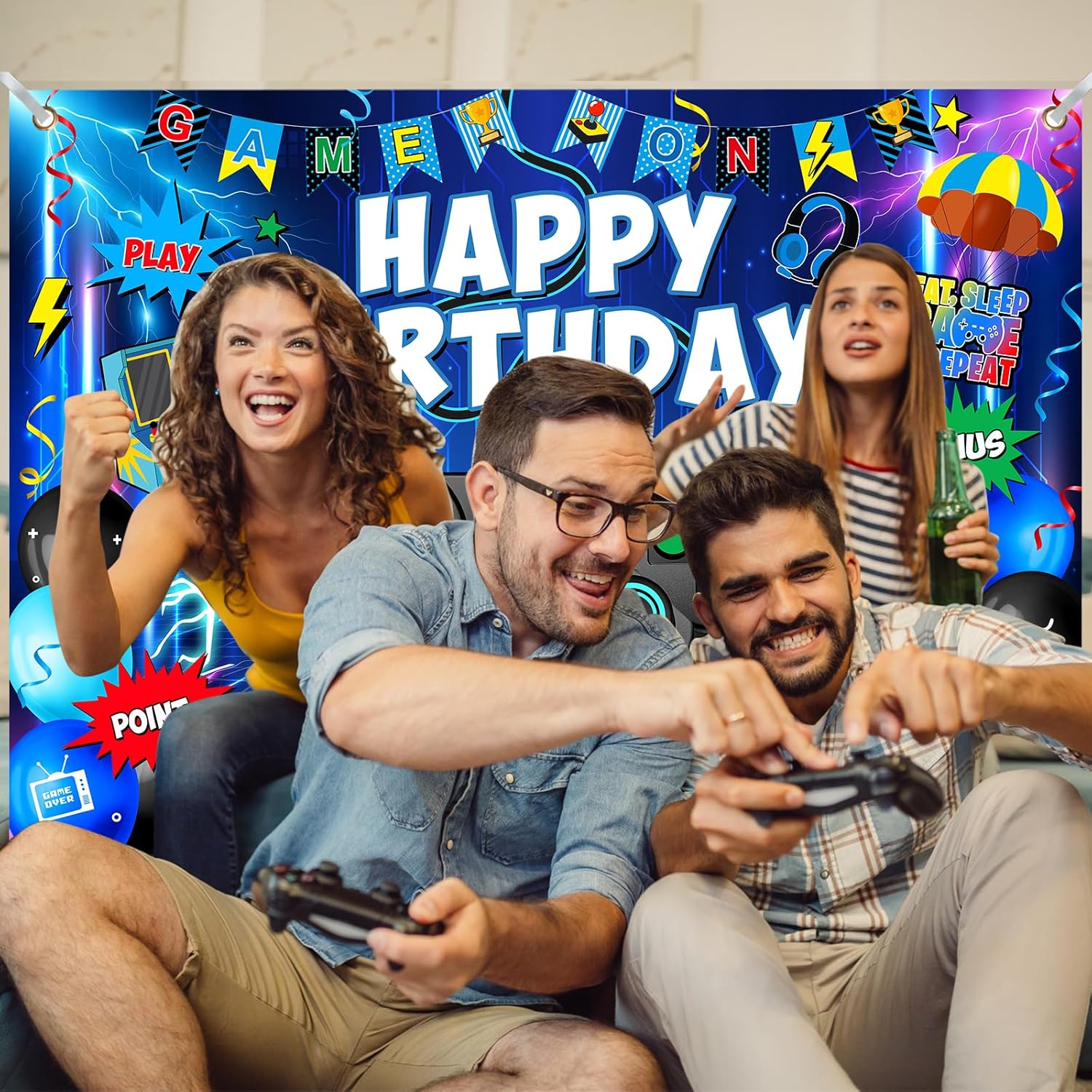 Avezano Gaming Birthday Party Backdrop 7x5ft