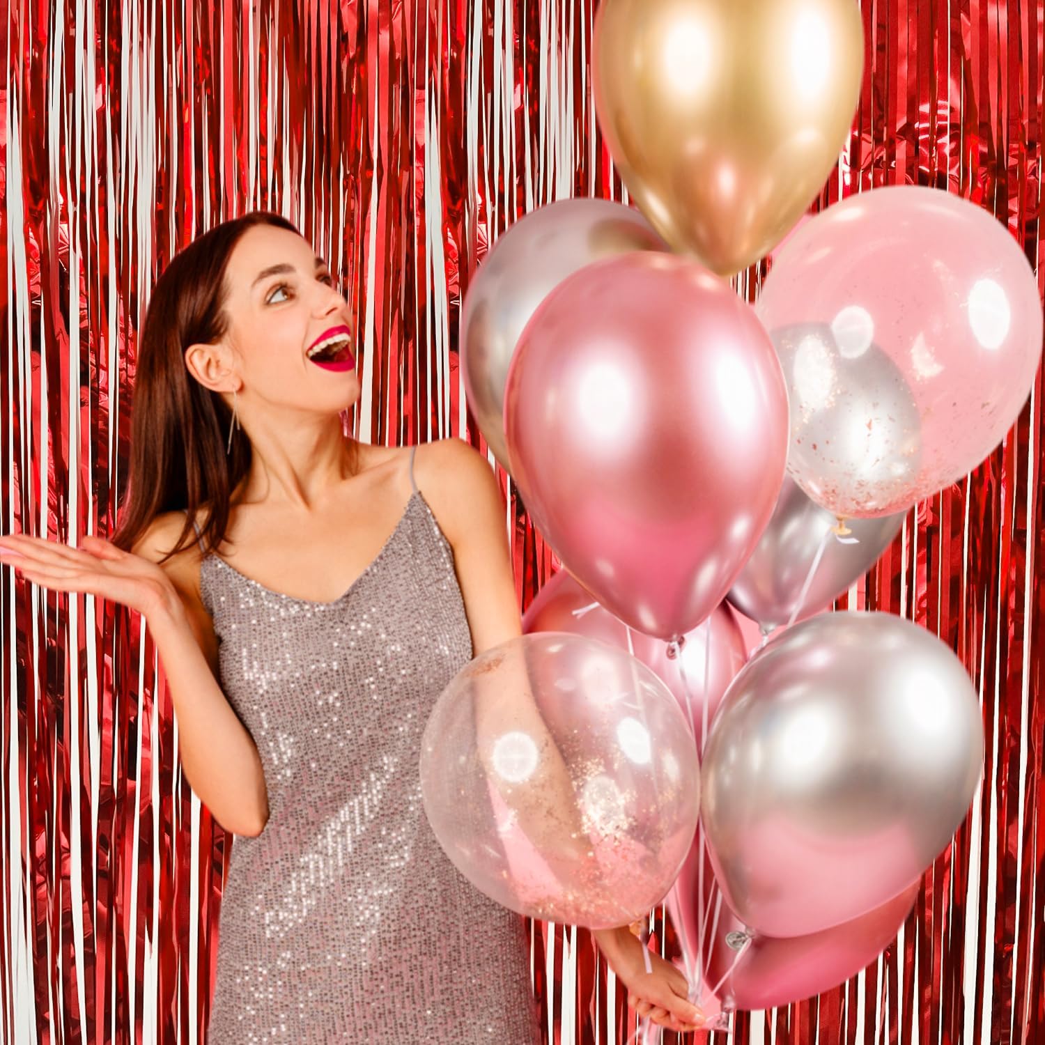 Red Tinsel Backdrop Birthday Decorations 2 Pack