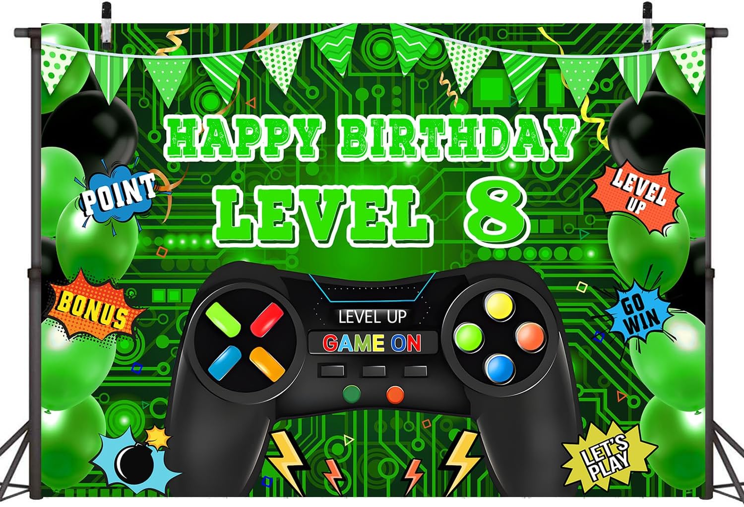 Video Game Level 8 Birthday Backdrop 7x5ft