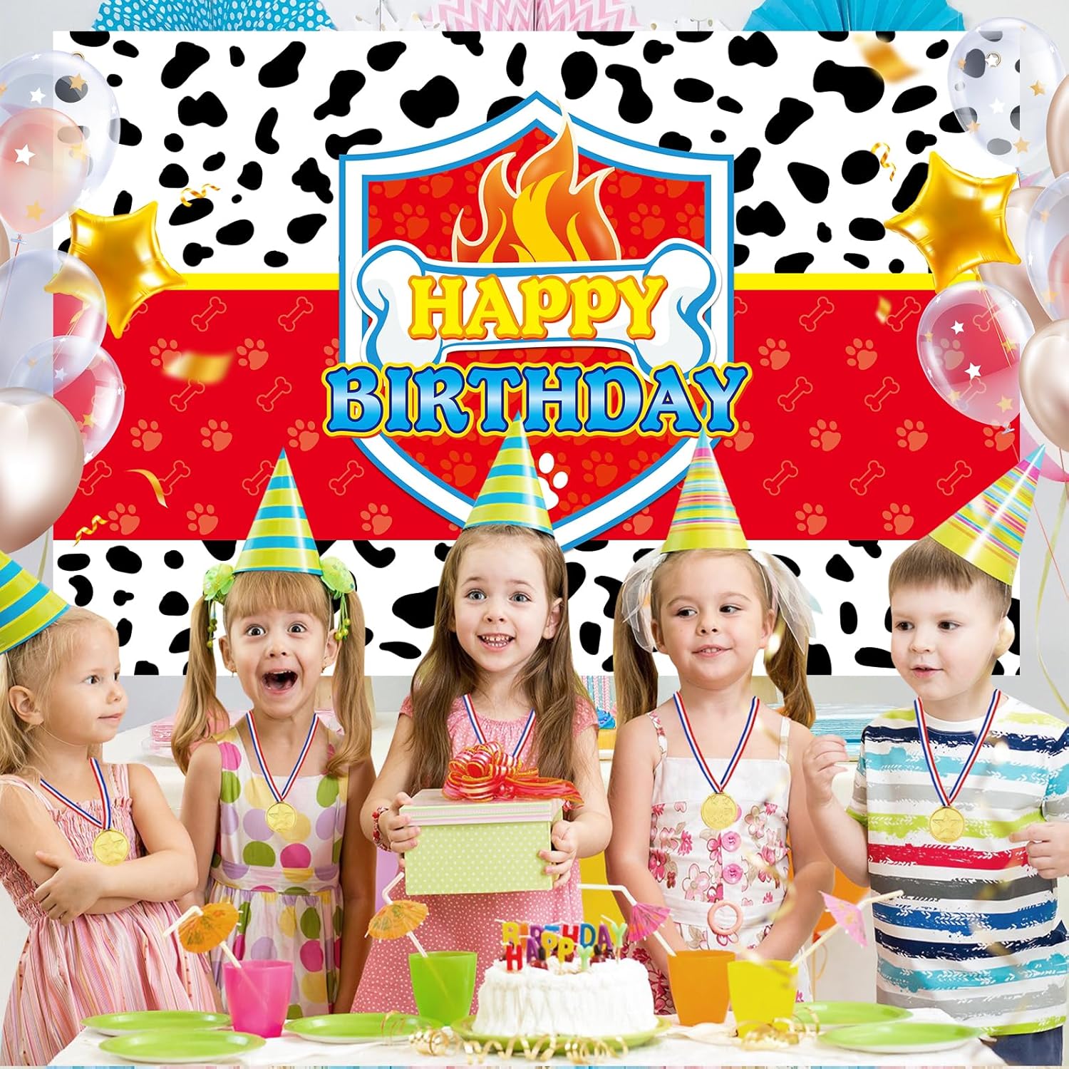 5x3ft Red Dog Paw Birthday Party Decor Backdrop