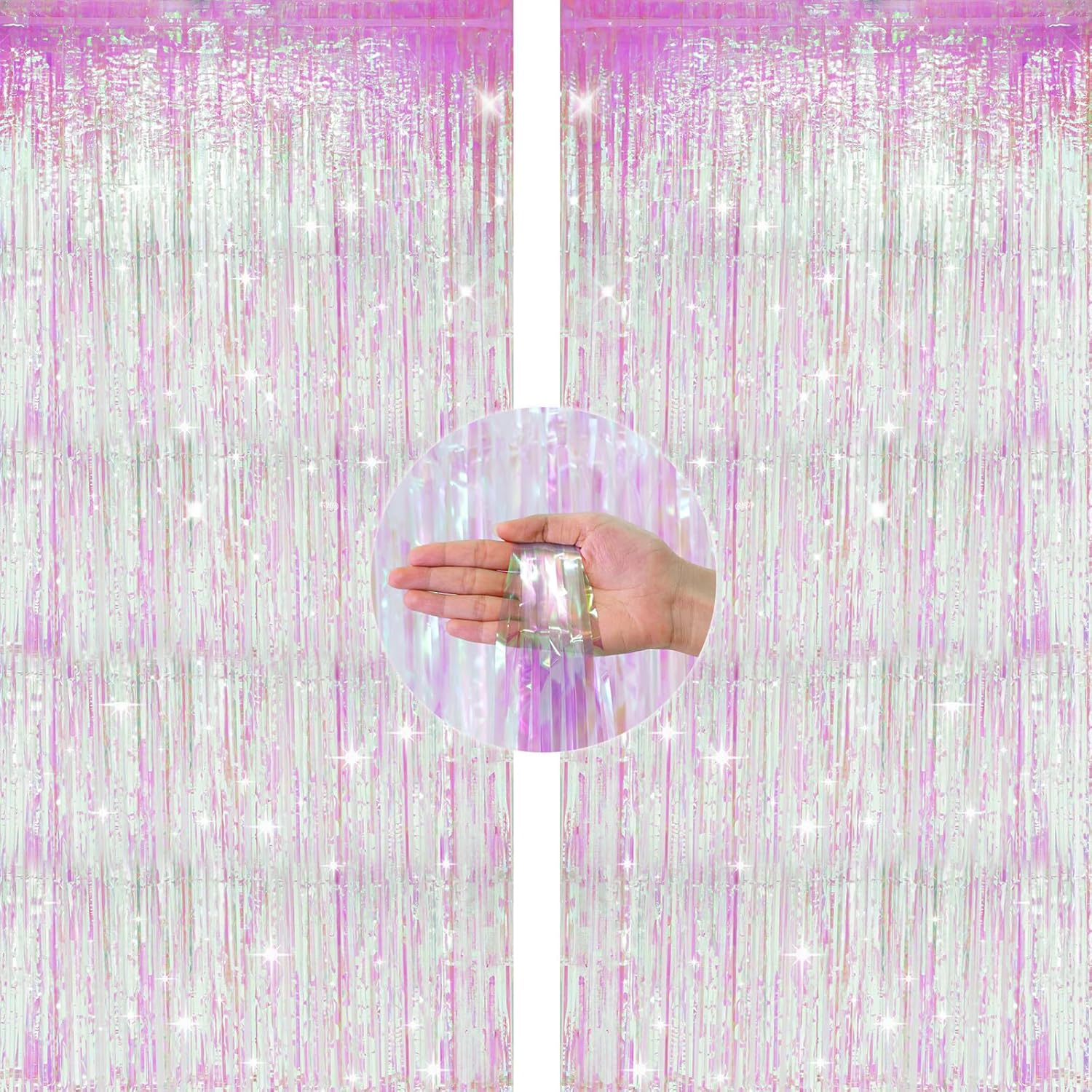Anwyll Iridescent Pink Metallic Foil Fringe Backdrop Curtains 2 Pack