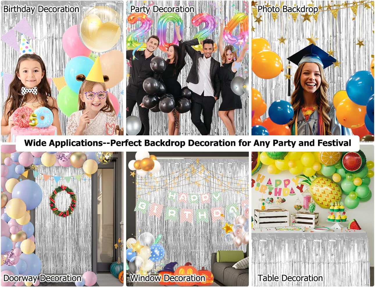 Silver Backdrop Curtain with Fringe 2 Pack 33x99ft