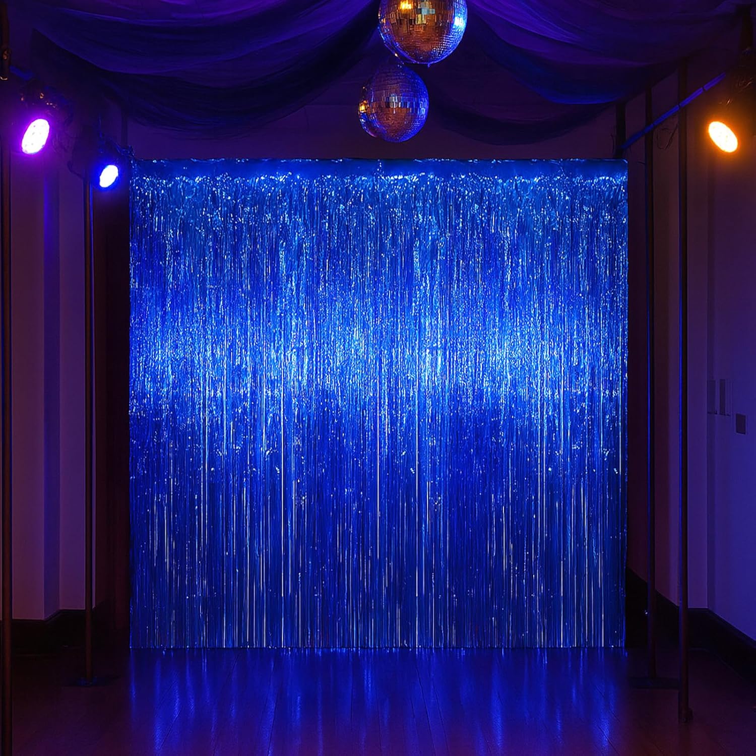3 Pack Blue Foil Fringe Backdrop Curtains for Parties
