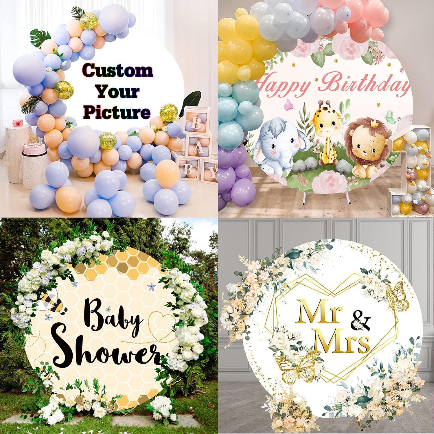 CORFOTO 8ft Custom Round Backdrop for Events and Decor