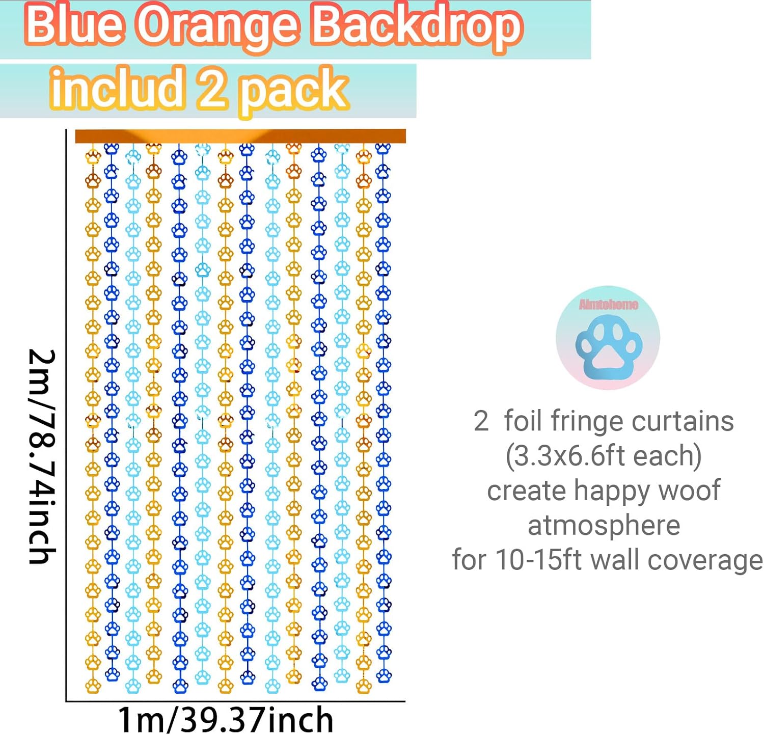 Blue Orange Dog Paw Foil Streamers for Party Decorations