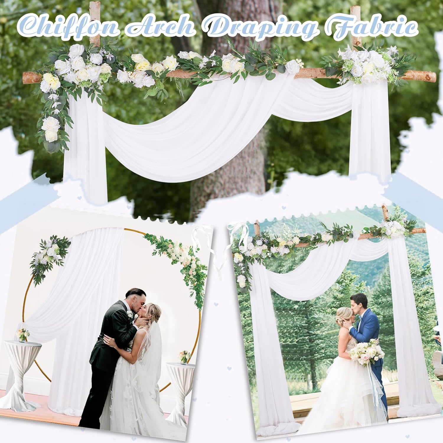 White Chiffon Arch Drapes 2 Panels 6 Yards Sheer Backdrop