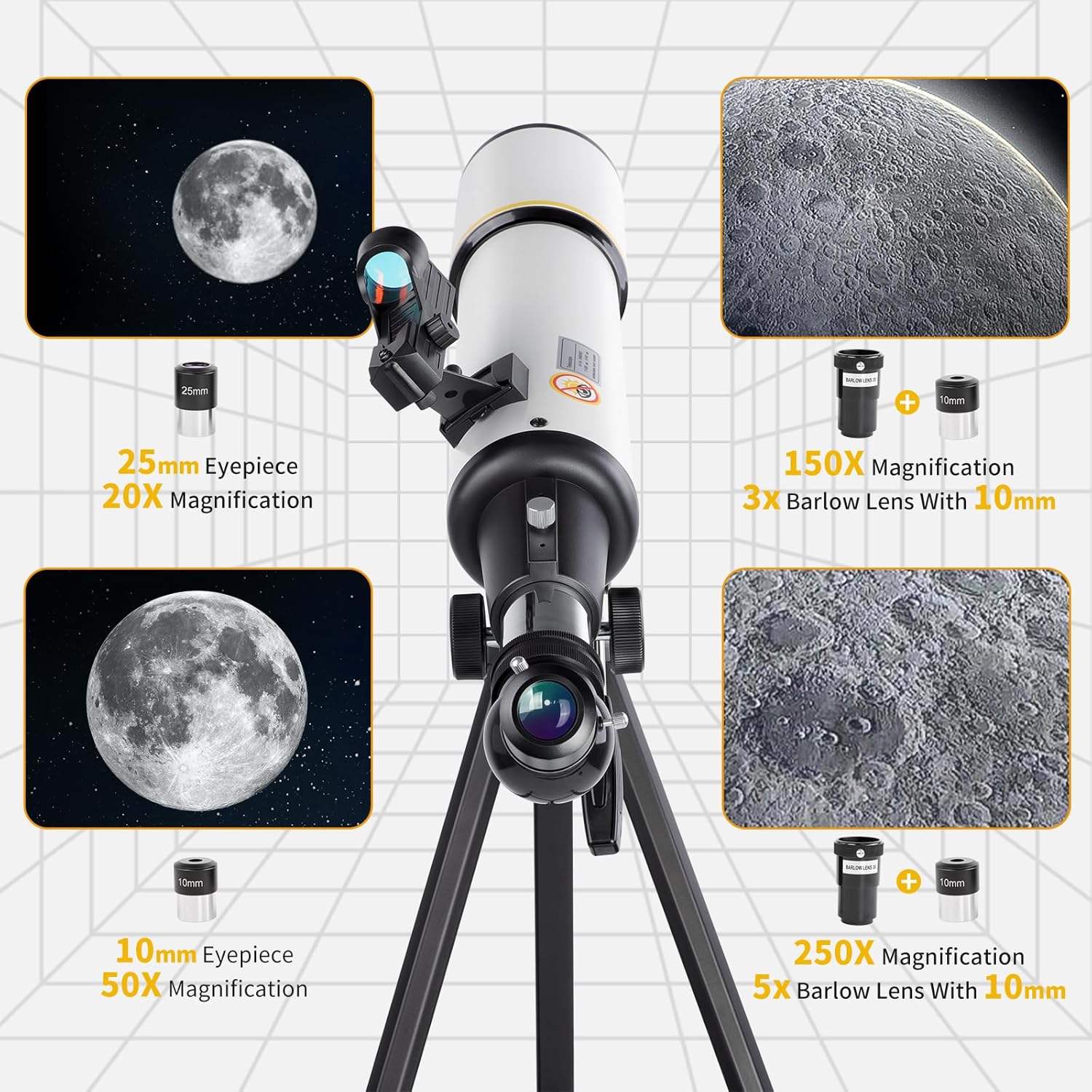 Bresser High Powered 80mm Refractor Telescope with Tripod and Phone Adapter