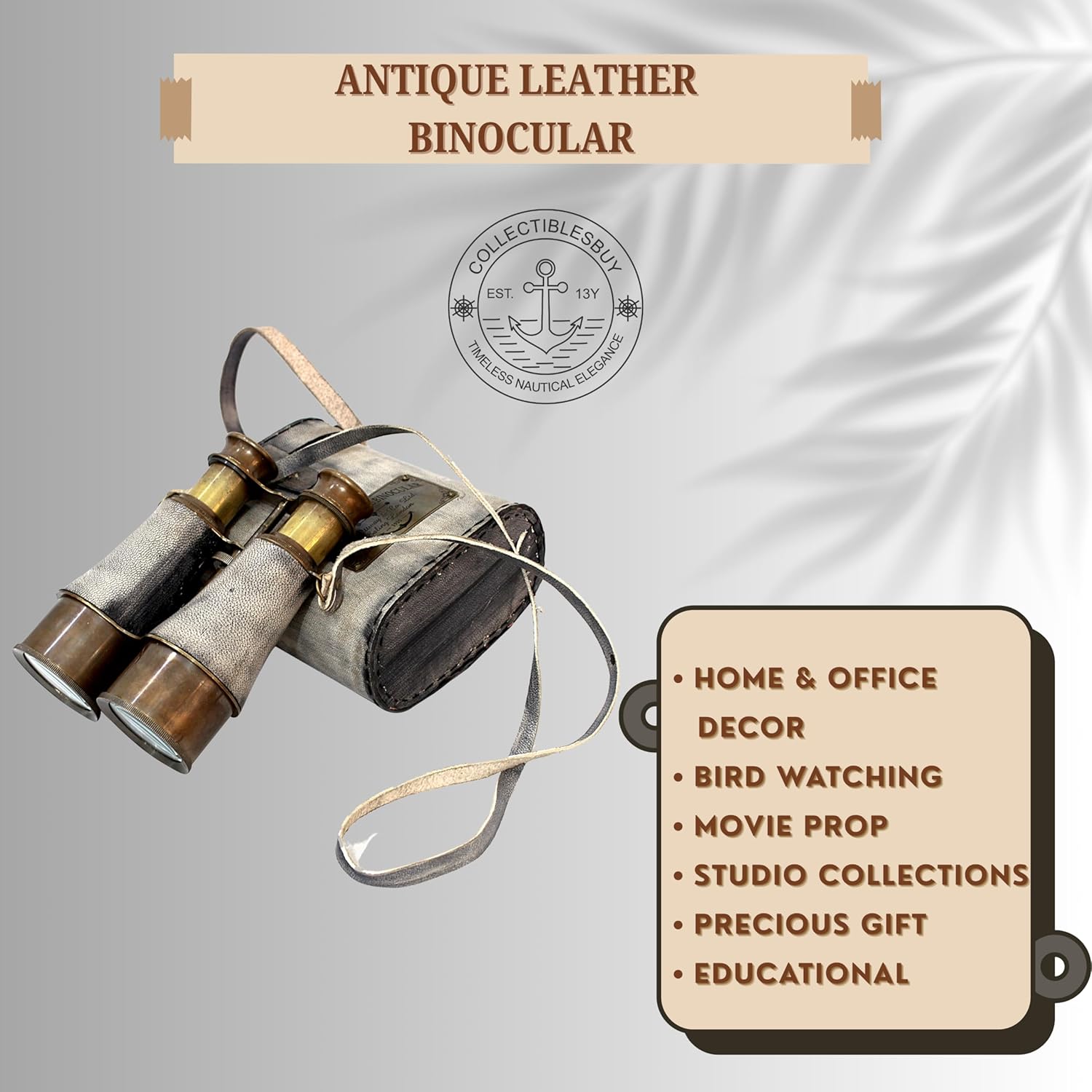Brass Binocular with Leather Case and 15X Magnification