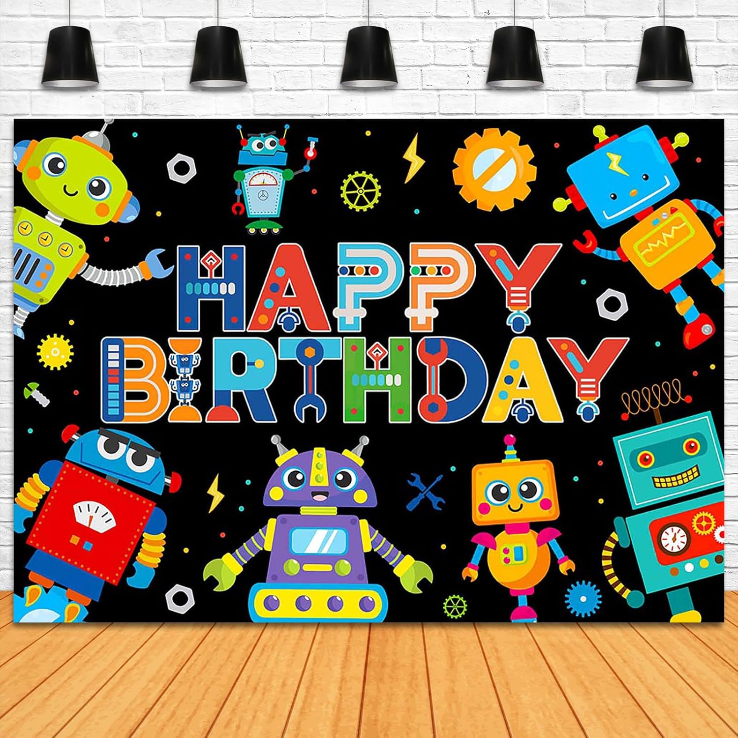 Robot Birthday Backdrop 7x5ft for Boys Party Decor