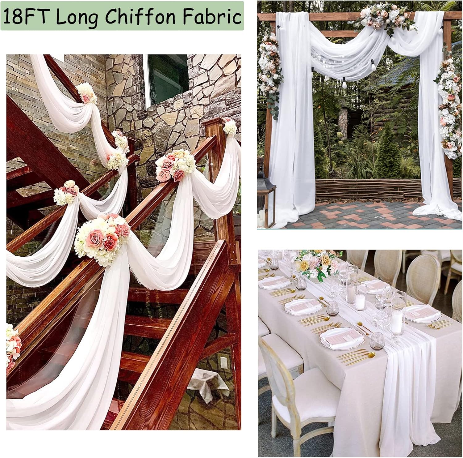 White Chiffon Arch Drapes 2 Panels 6 Yards Sheer Backdrop