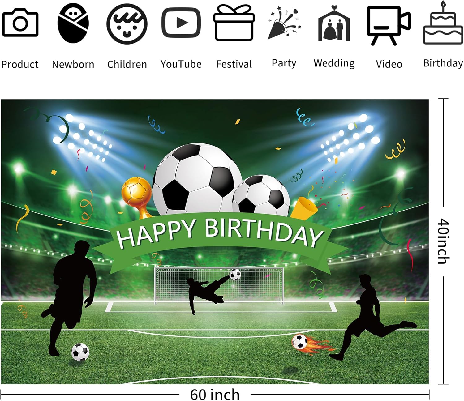 Soccer Birthday Party Backdrop Banner 5x3ft