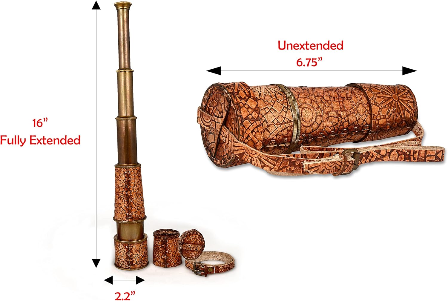 RII Antique Spyglass Pirate Telescope with Leather Case