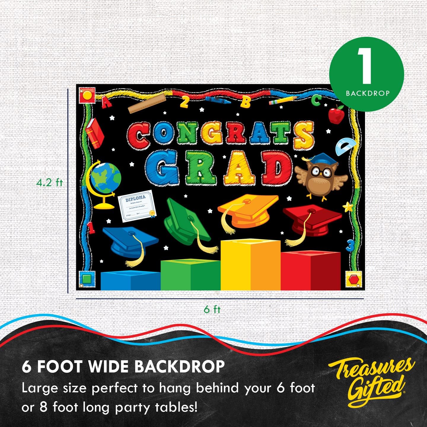 Treasures Gifted Graduation Backdrop - 425ft x 6ft Congrats Banner