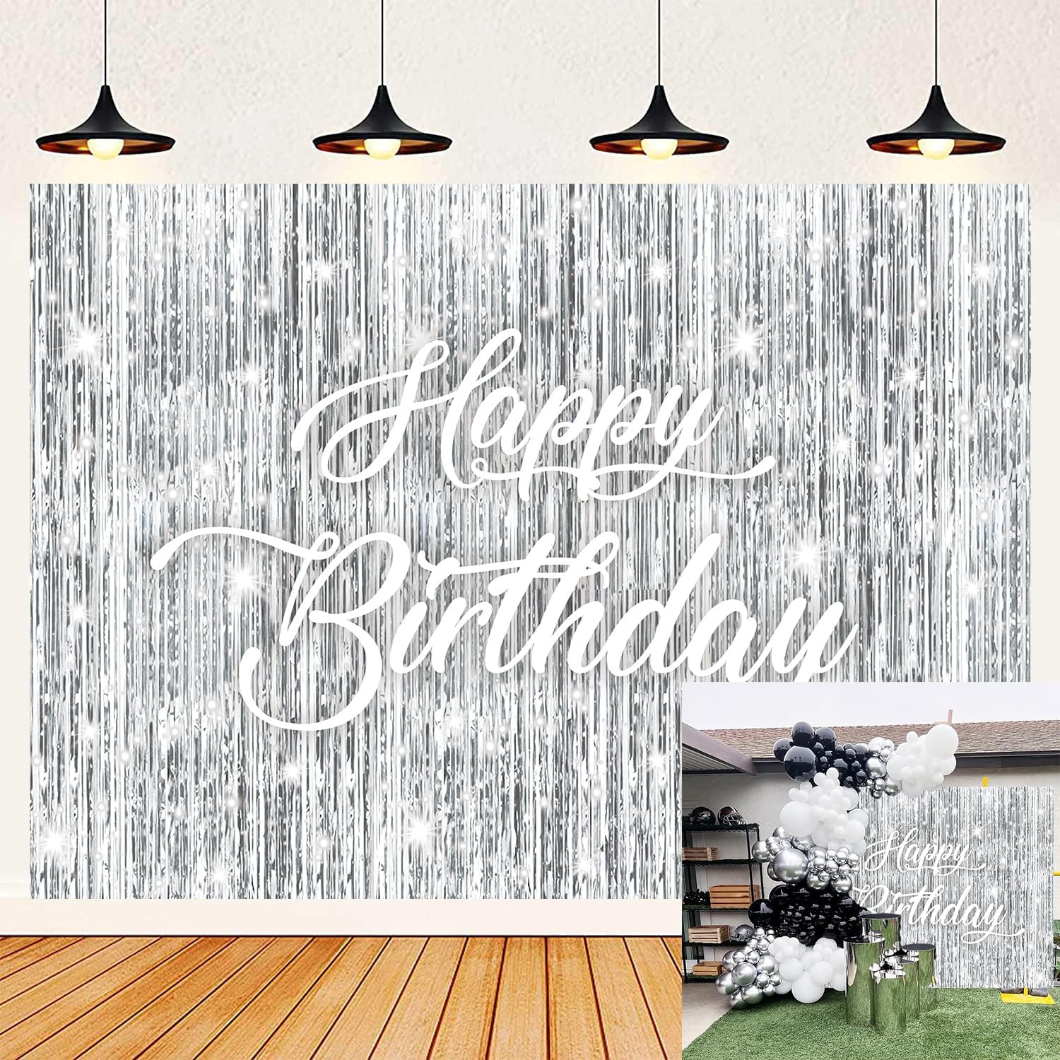 Silver Flash Happy Birthday Backdrop 7x5FT