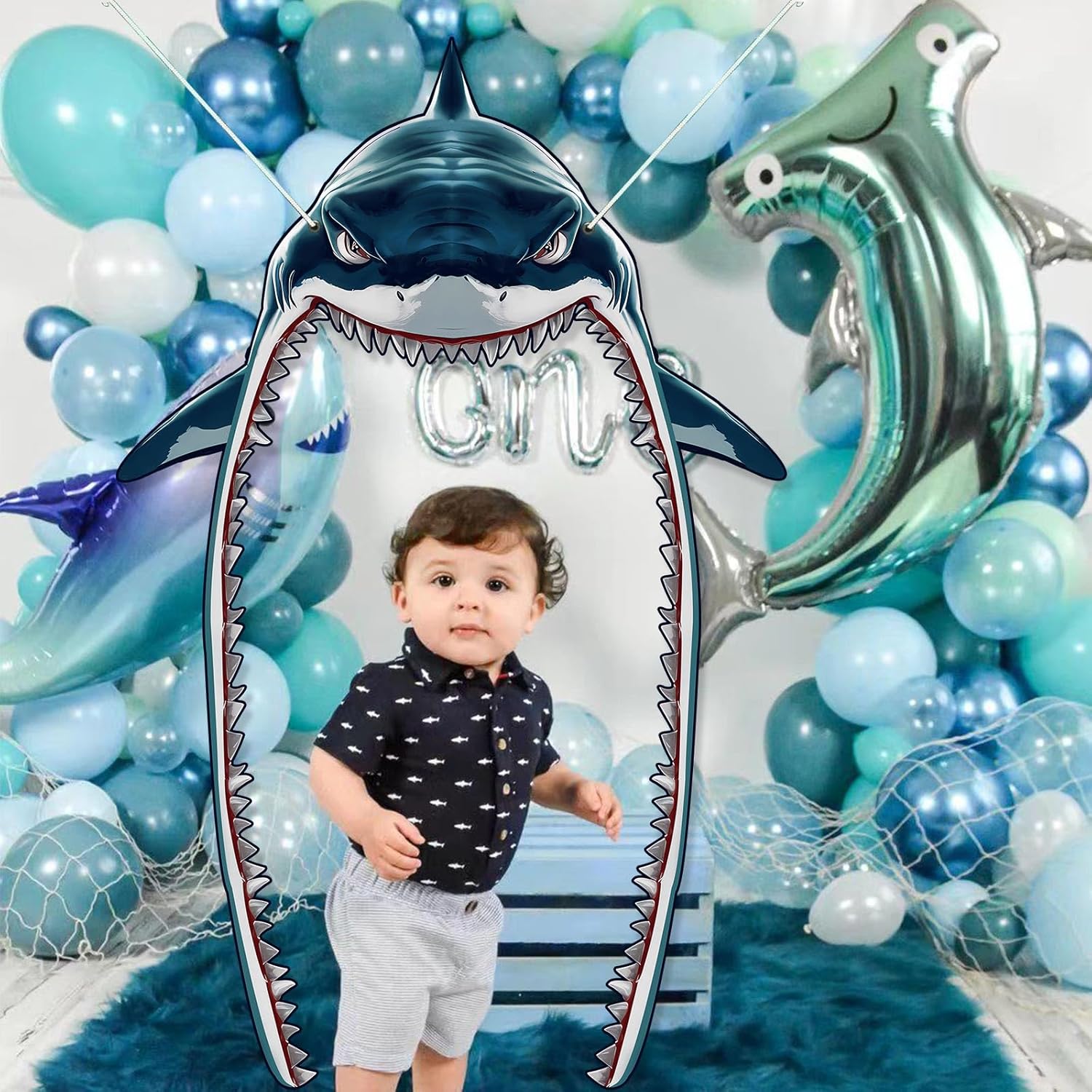 Ocean Theme Shark Party Decor Background Banner