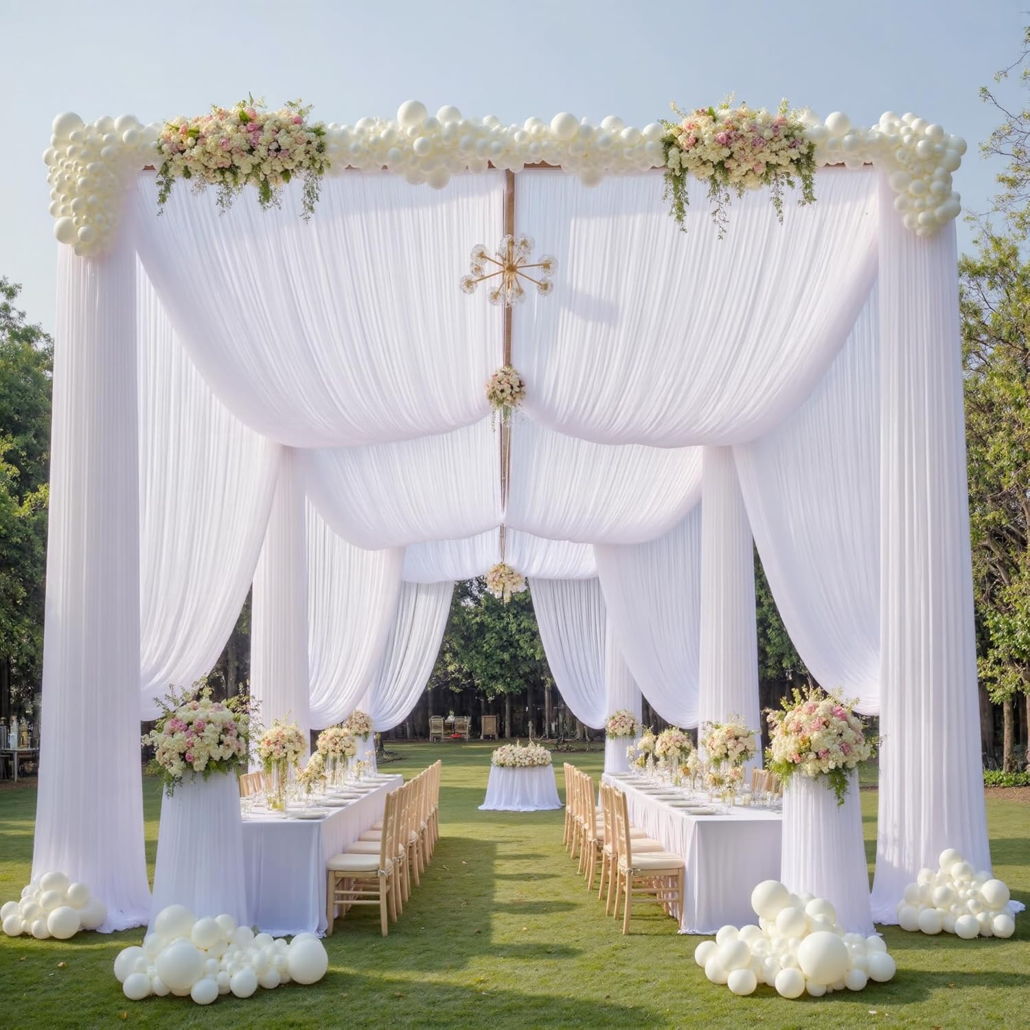 4 Panels White Wedding Drapes 5ftx40ft Wrinkle Free