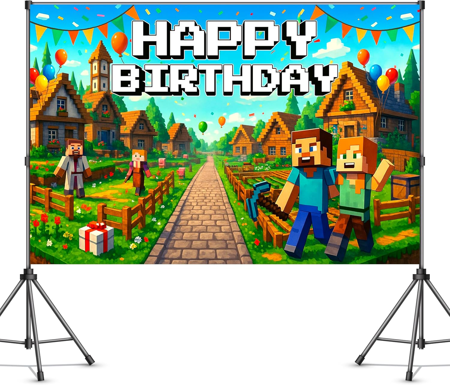 Pixel Gaming Birthday Banner Boy 6x4ft Decor