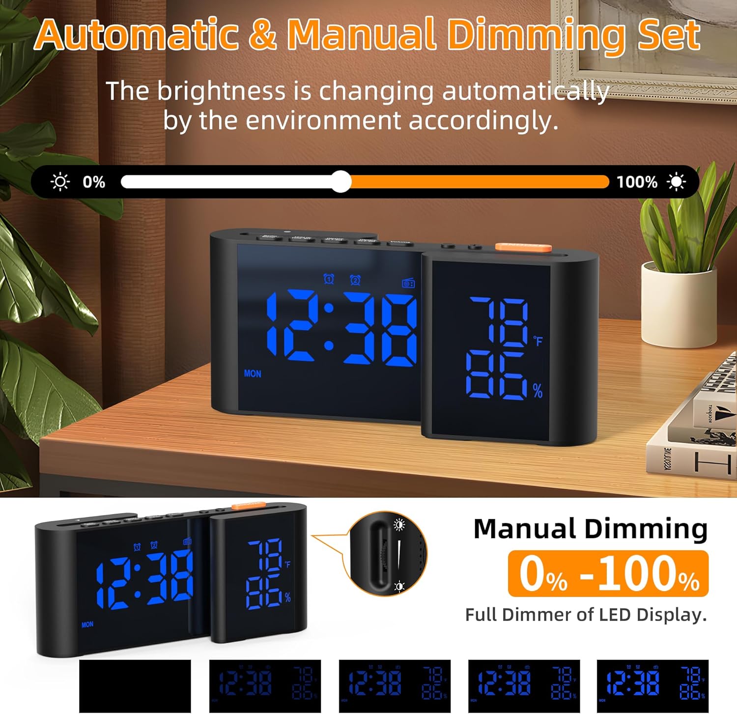 Vauno Alarm Clock Radio with USB Port and Bright Display